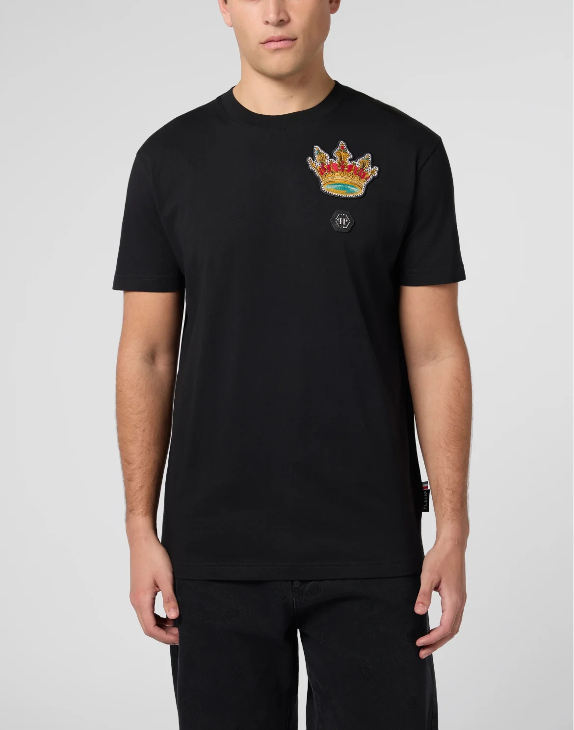 Round Neck T-Shirt Crown Crystals, цвет: Черный