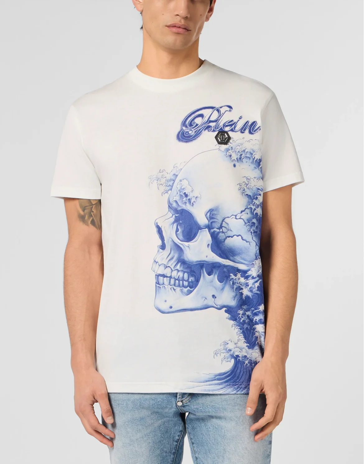 Round Neck T-Shirt Ceramic Skull, цвет: Бежевый
