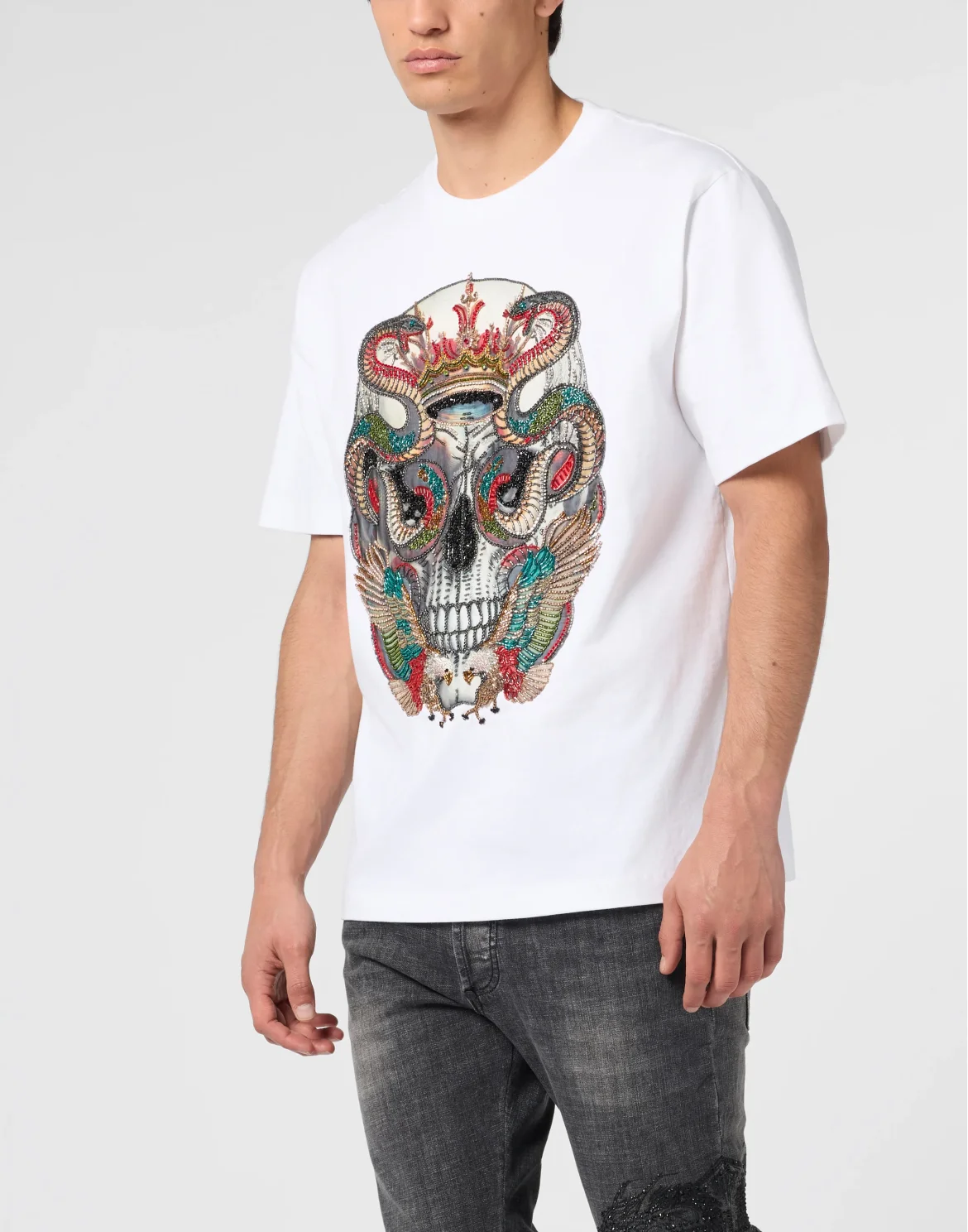 Round Neck T-Shirt King Of Snakes Stones, цвет: Белый