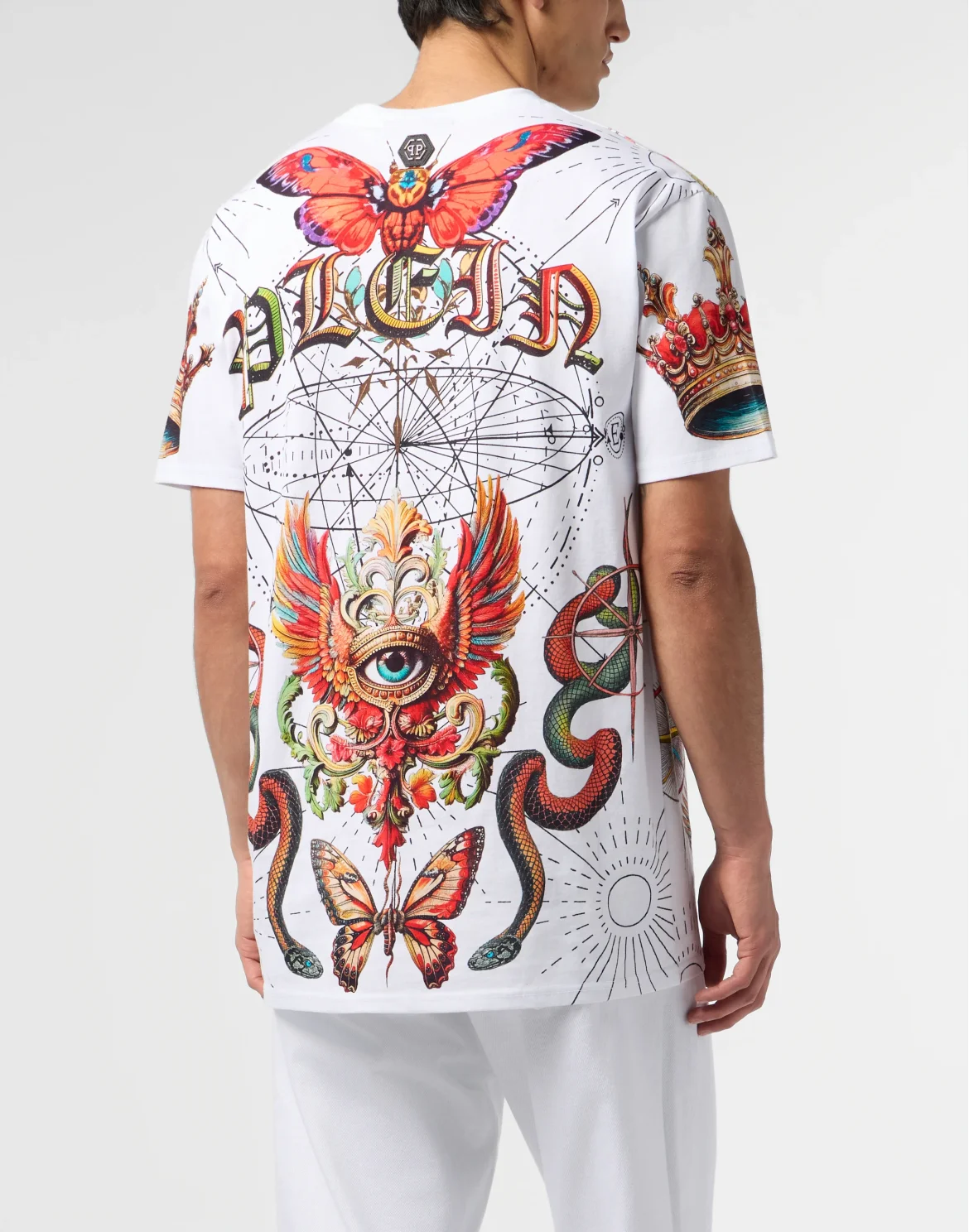 Round Neck T-Shirt All-Over Tattoo, цвет: Белый