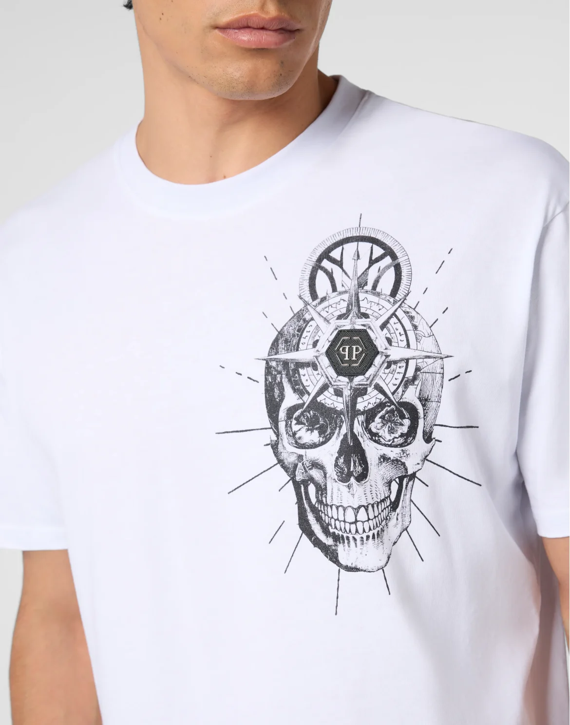 Round Neck T-Shirt Skull Tattoo, цвет: Белый