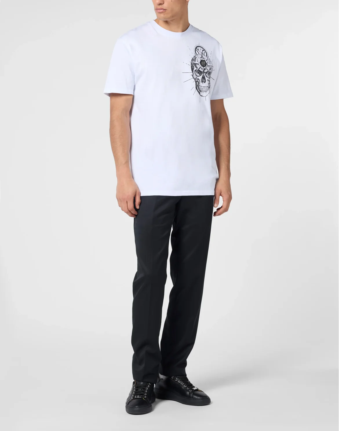Round Neck T-Shirt Skull Tattoo, цвет: Белый