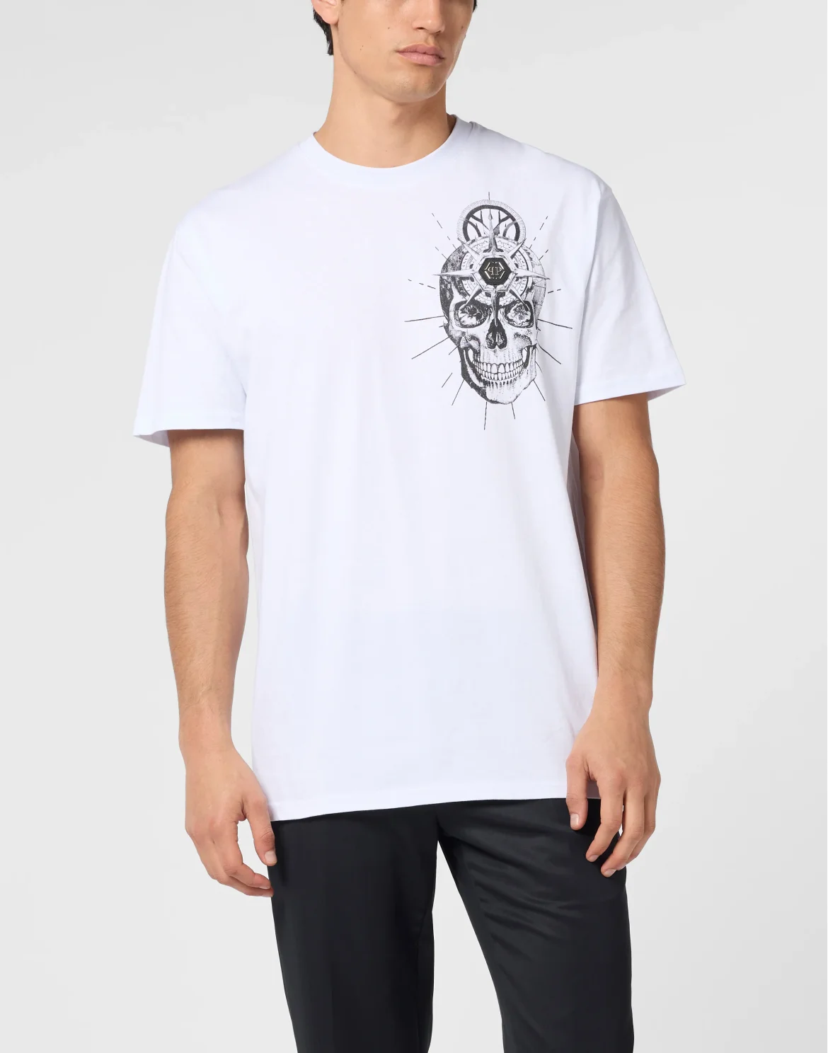 Round Neck T-Shirt Skull Tattoo, цвет: Белый