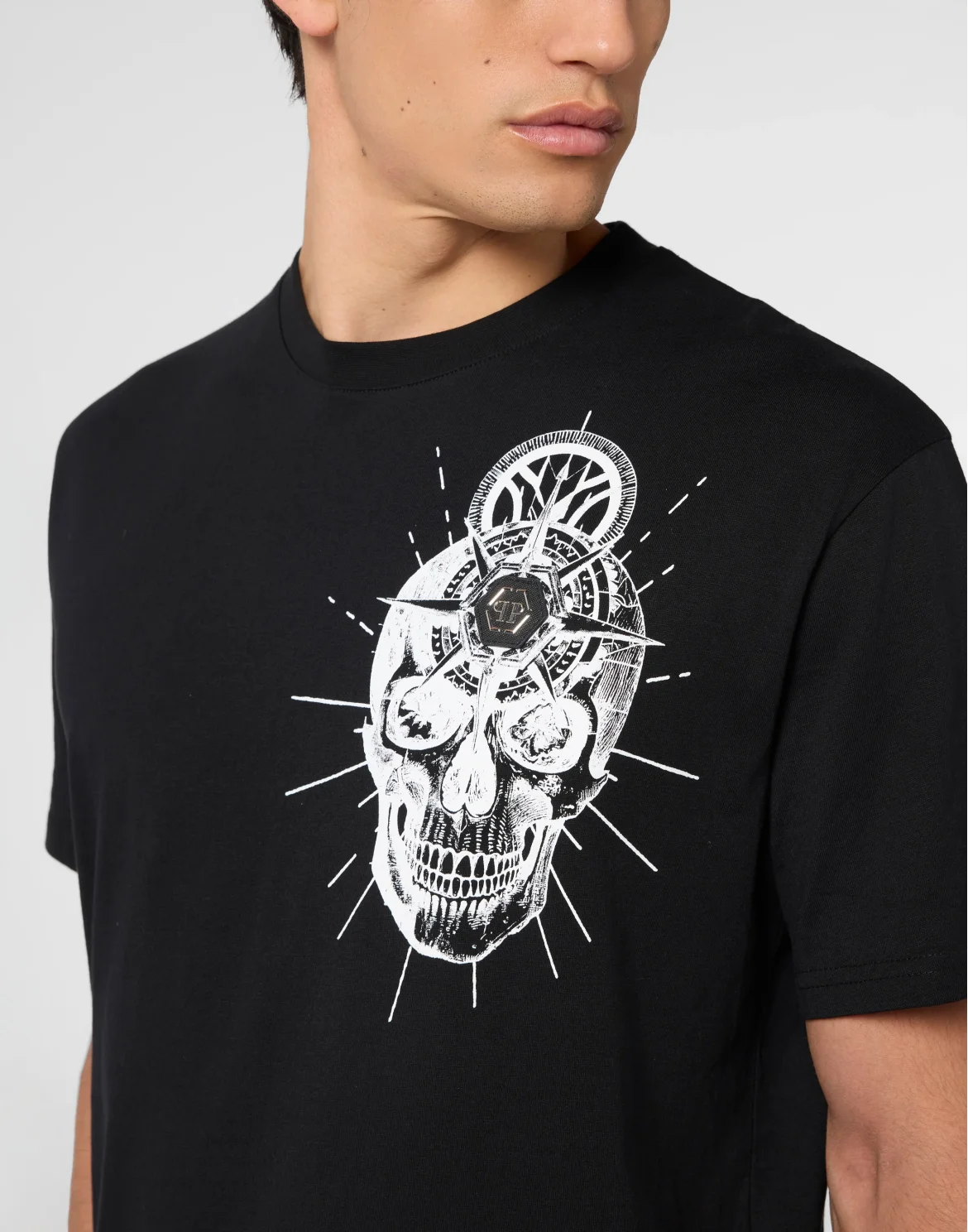 Round Neck T-Shirt Skull Tattoo, цвет: Черный