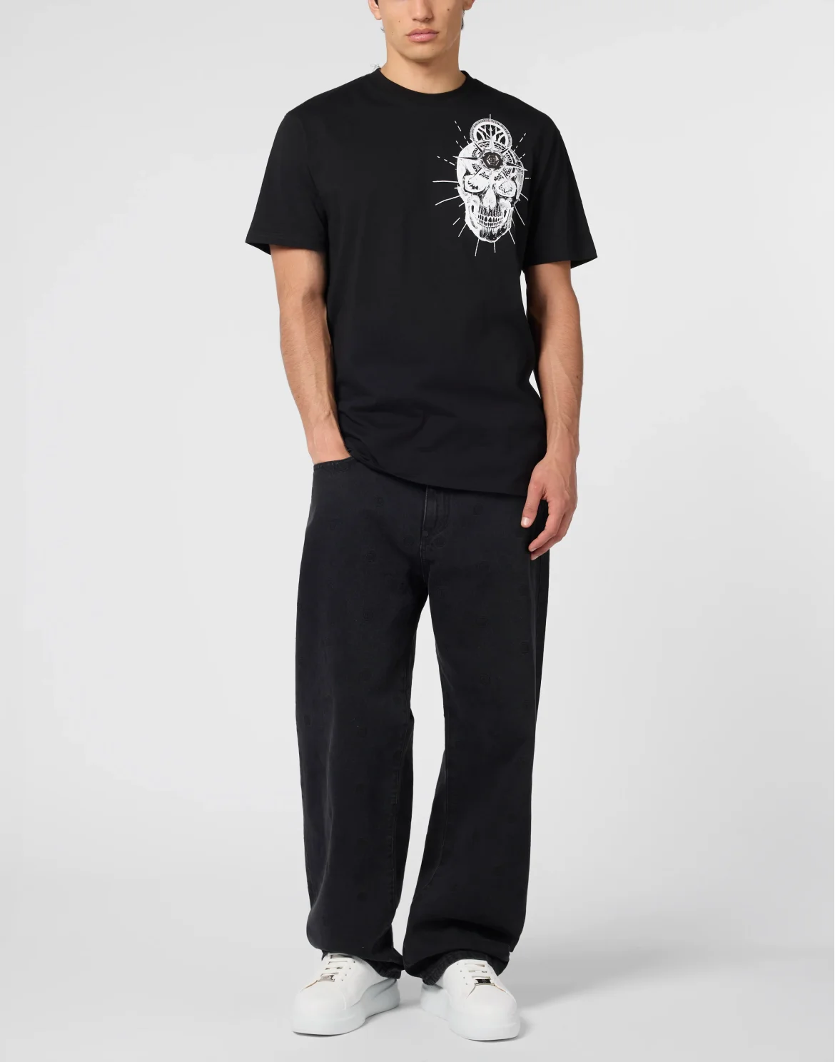 Round Neck T-Shirt Skull Tattoo, цвет: Черный