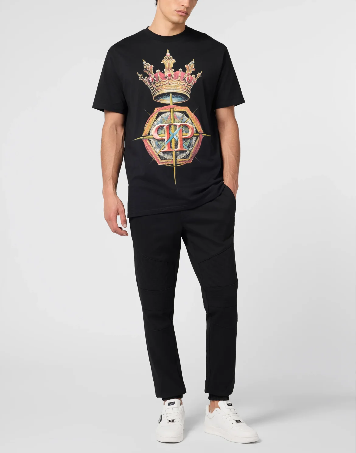 Round Neck T-Shirt Crown Hexagon, цвет: Черный
