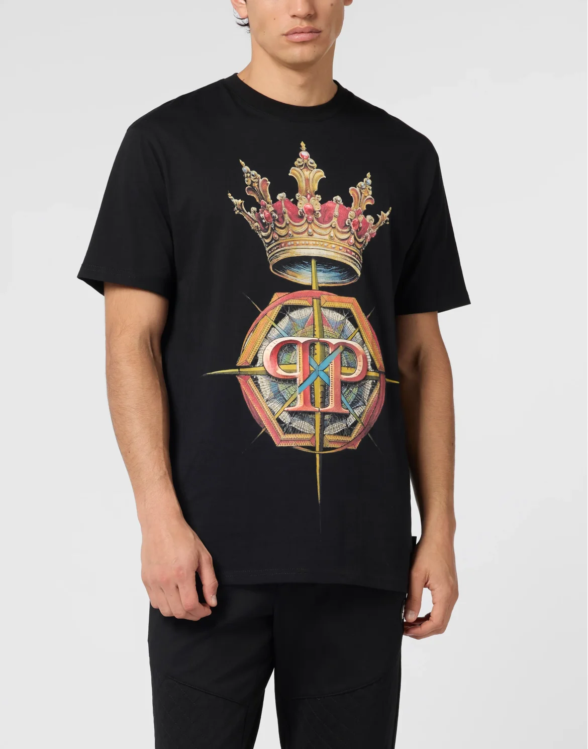 Round Neck T-Shirt Crown Hexagon, цвет: Черный