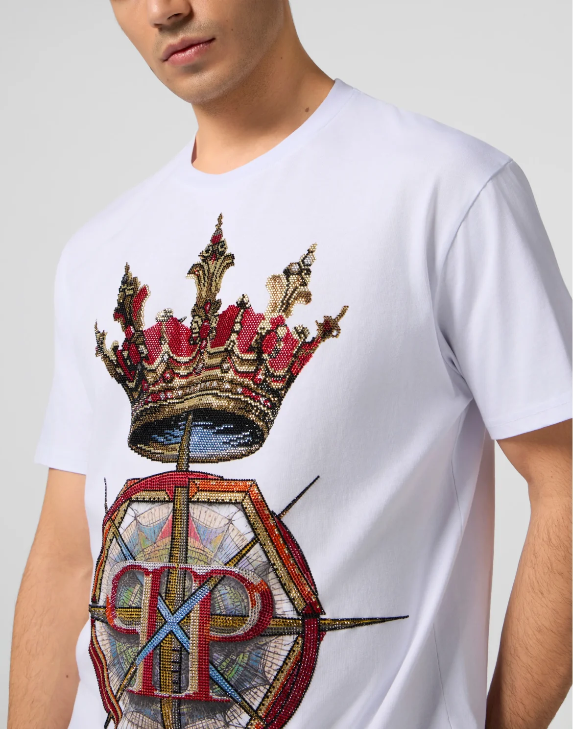 Round Neck T-Shirt Crown Stones, цвет: Белый