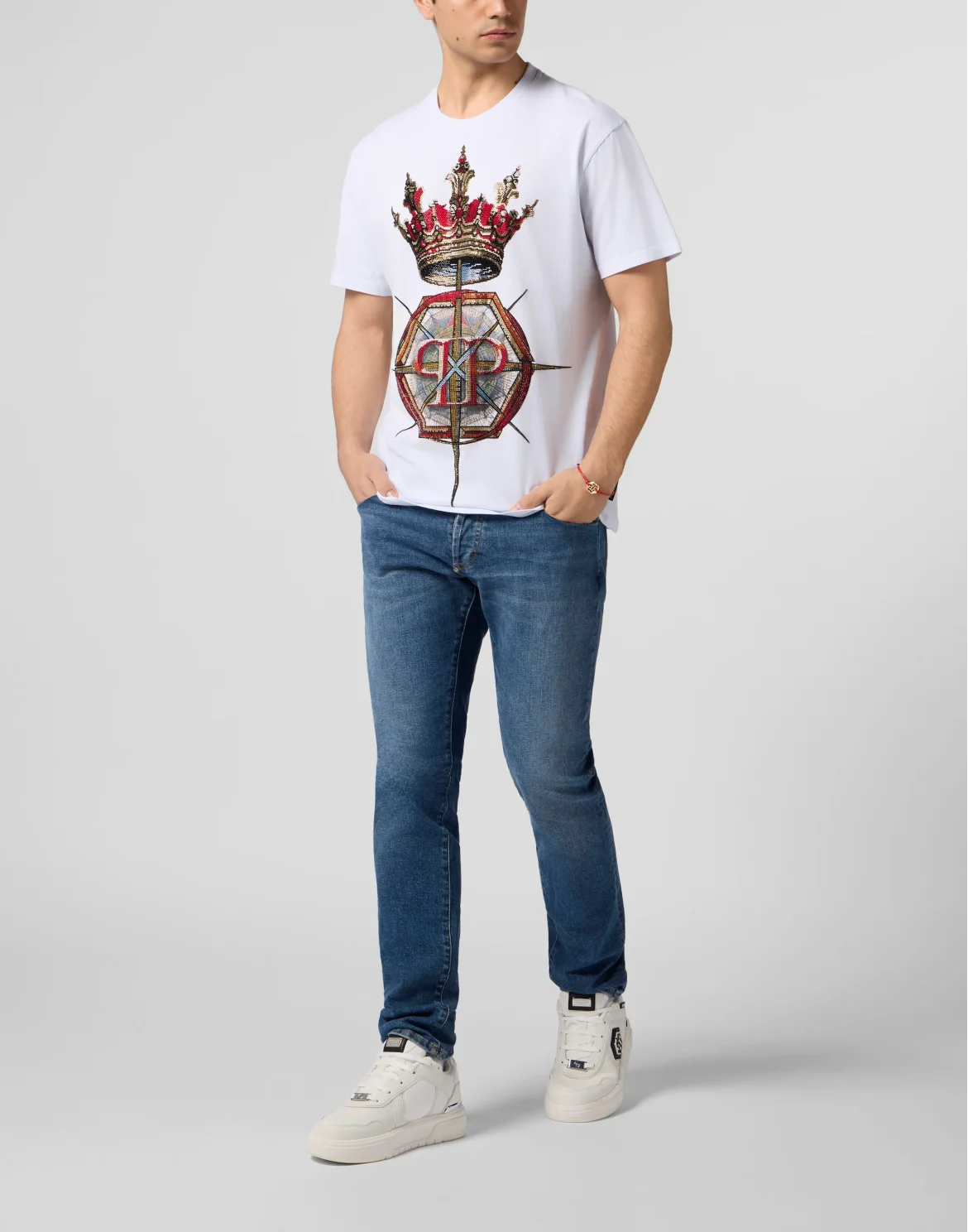 Round Neck T-Shirt Crown Stones, цвет: Белый