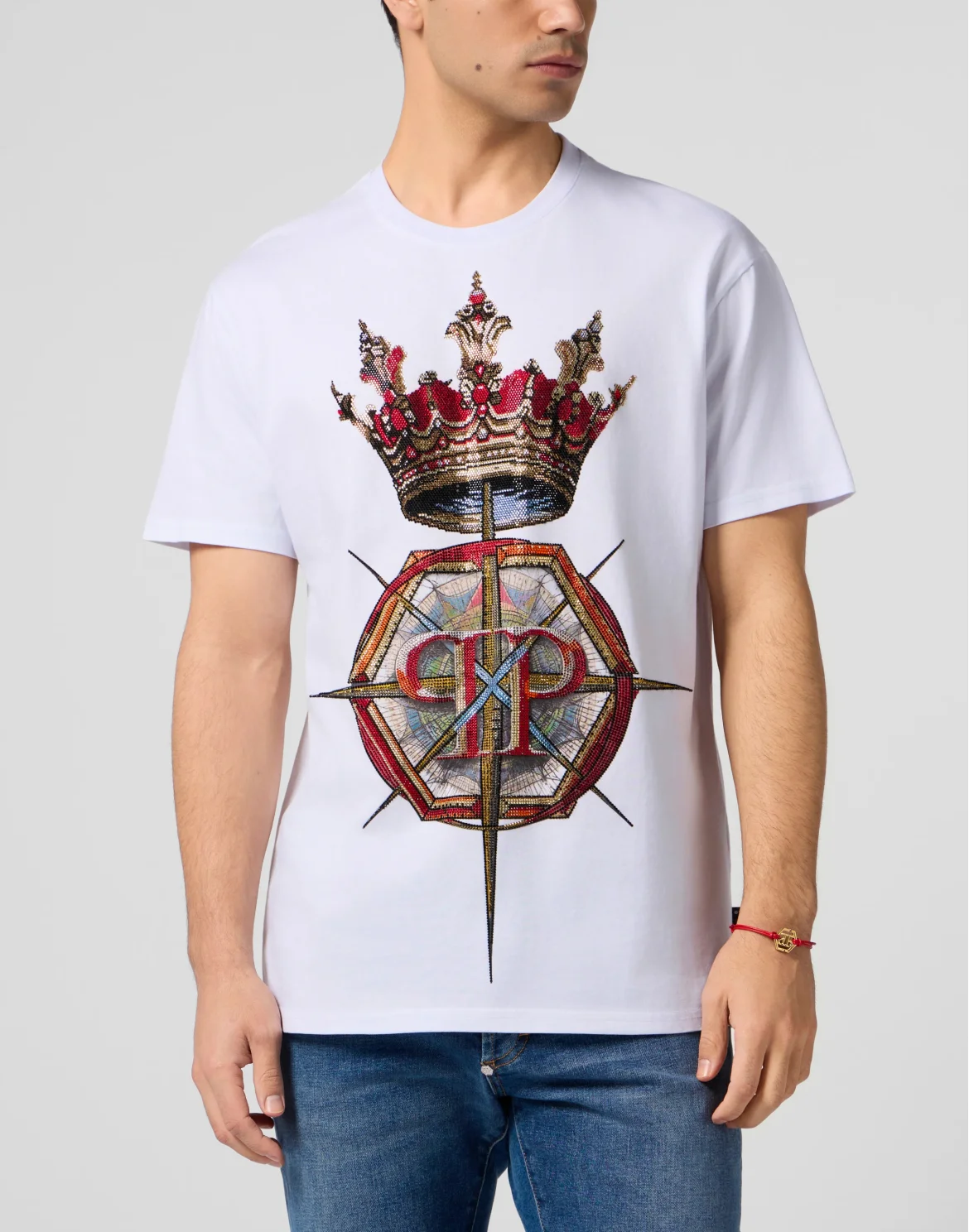 Round Neck T-Shirt Crown Stones, цвет: Белый