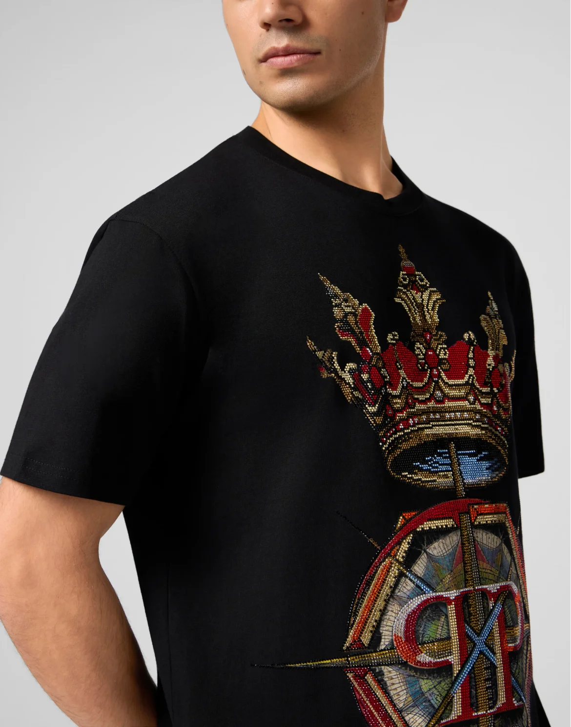 Round Neck T-Shirt Crown Stones, цвет: Черный