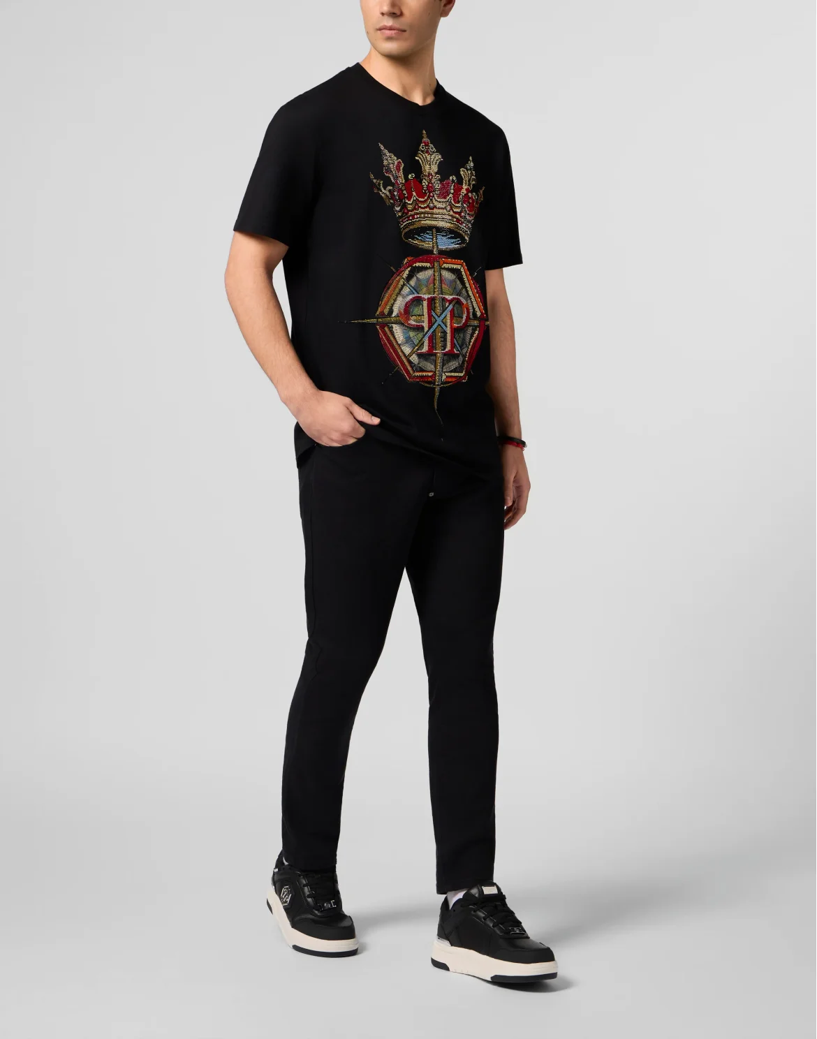 Round Neck T-Shirt Crown Stones, цвет: Черный