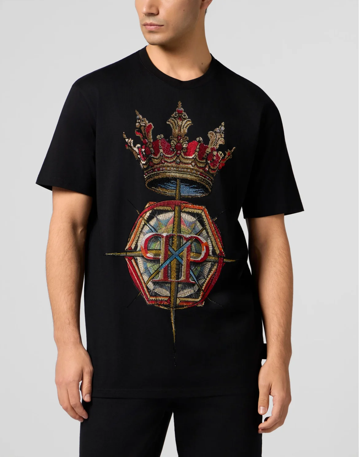 Round Neck T-Shirt Crown Stones, цвет: Черный