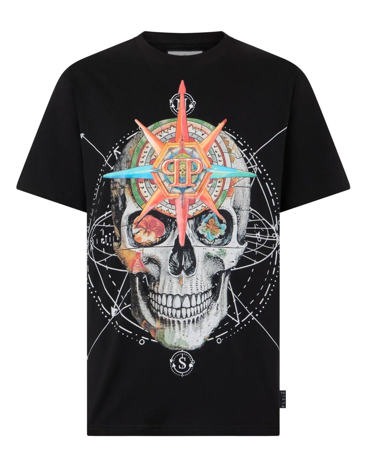 Round Neck T-Shirt Wind Rose Skull, цвет: Черный