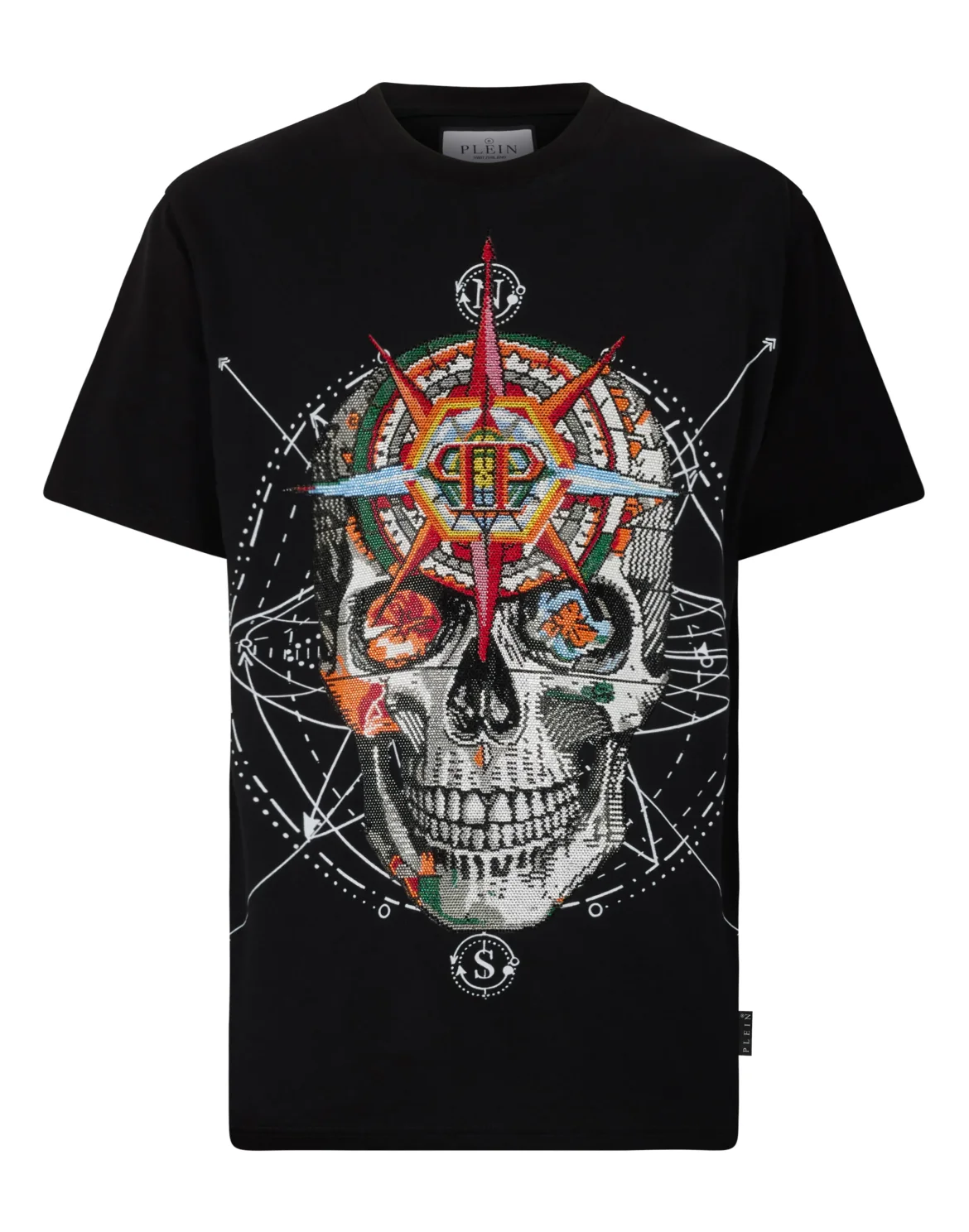 Round Neck T-Shirt Wind Rose Skull Stones, цвет: Черный