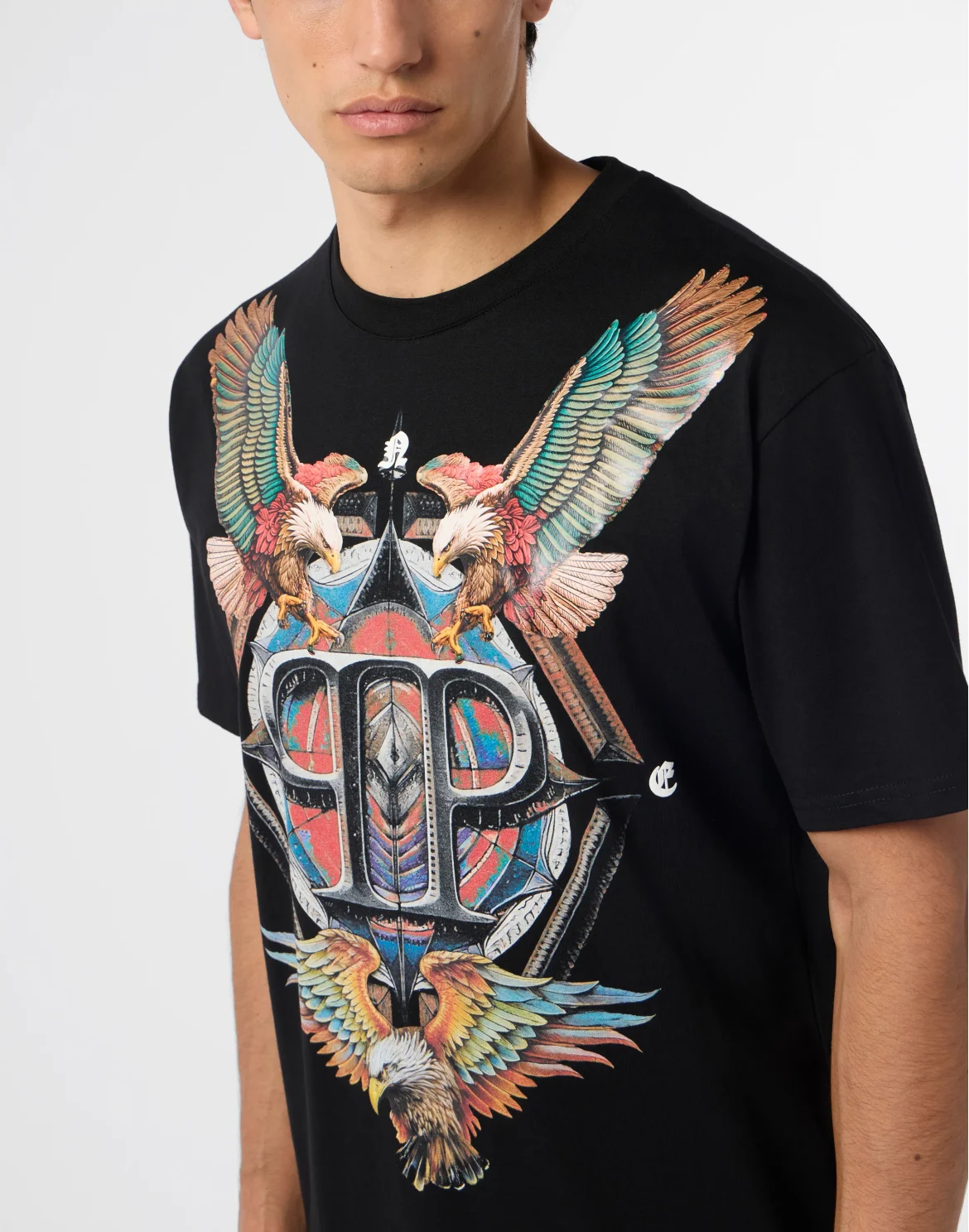 Round Neck T-Shirt Eagle Tattoo, цвет: Черный