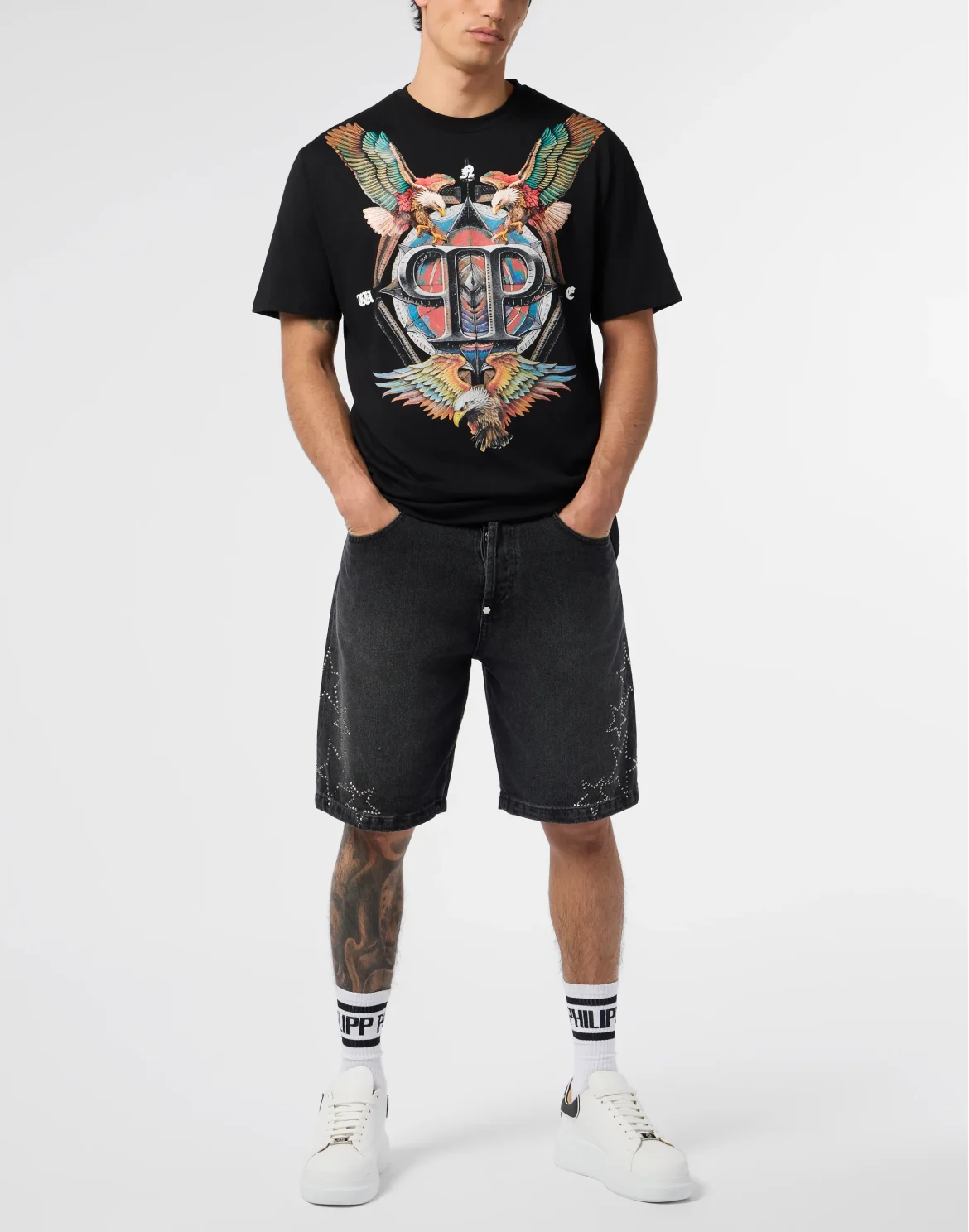 Round Neck T-Shirt Eagle Tattoo, цвет: Черный