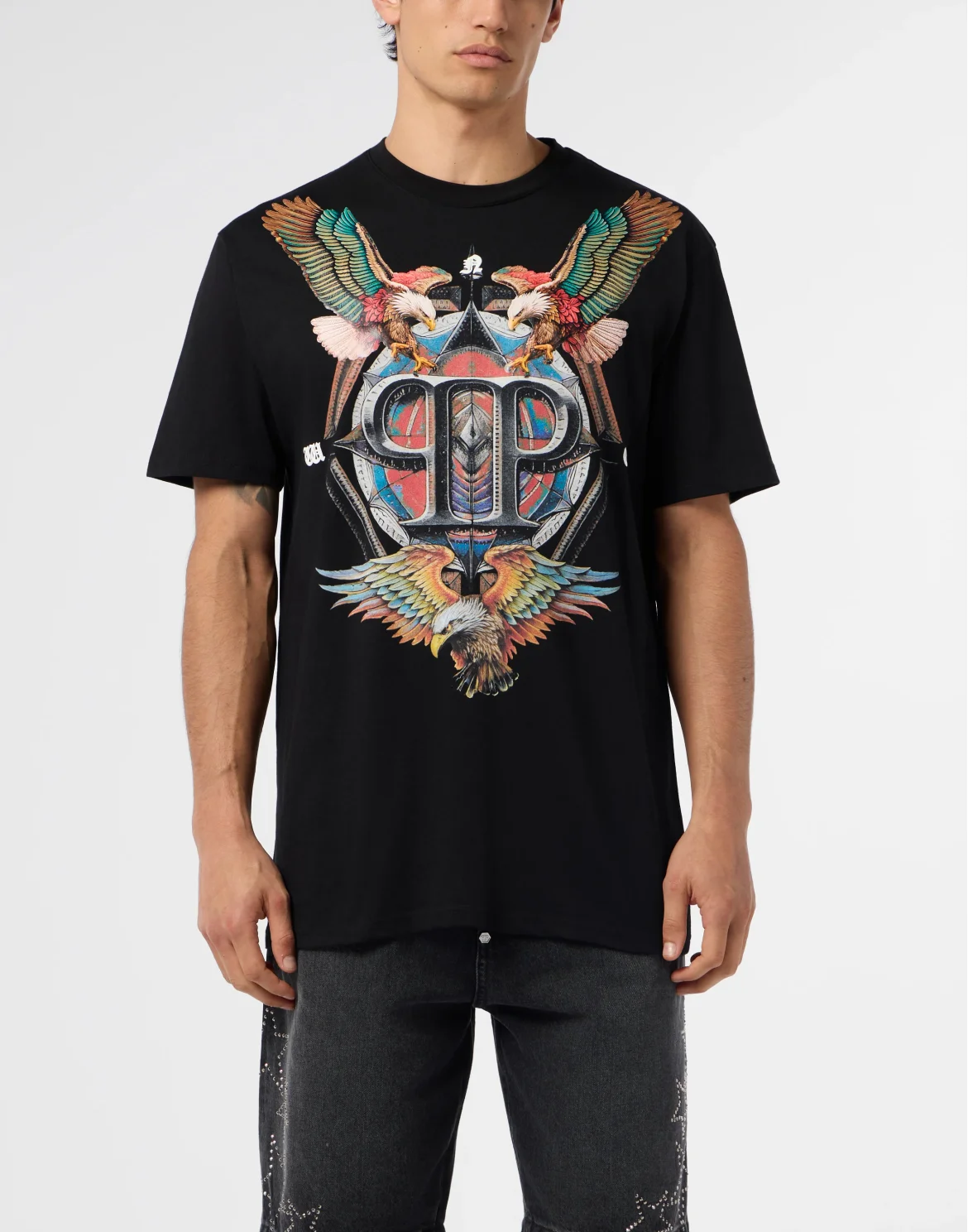 Round Neck T-Shirt Eagle Tattoo, цвет: Черный