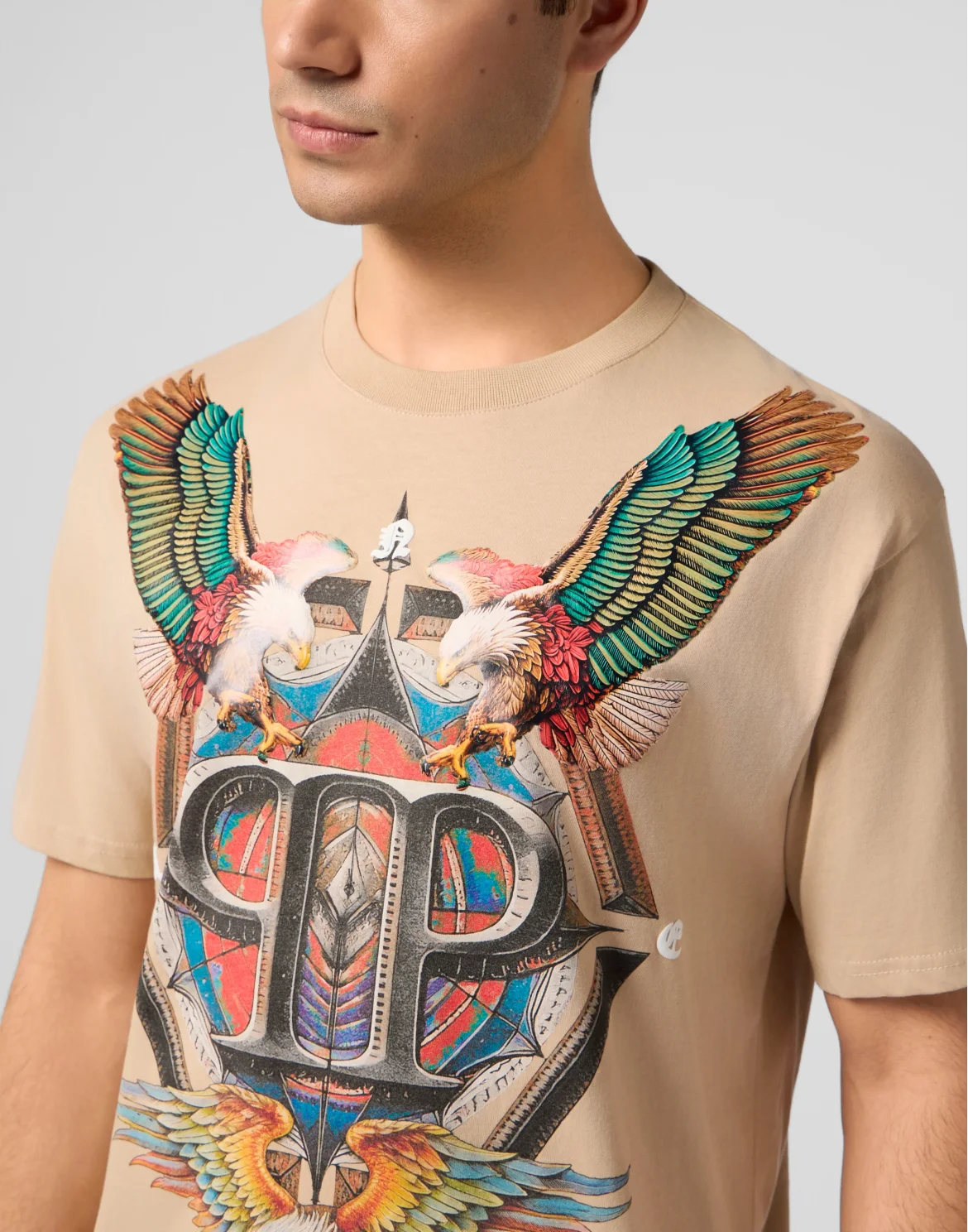 Round Neck T-Shirt Eagle Tattoo, цвет: Бежевый