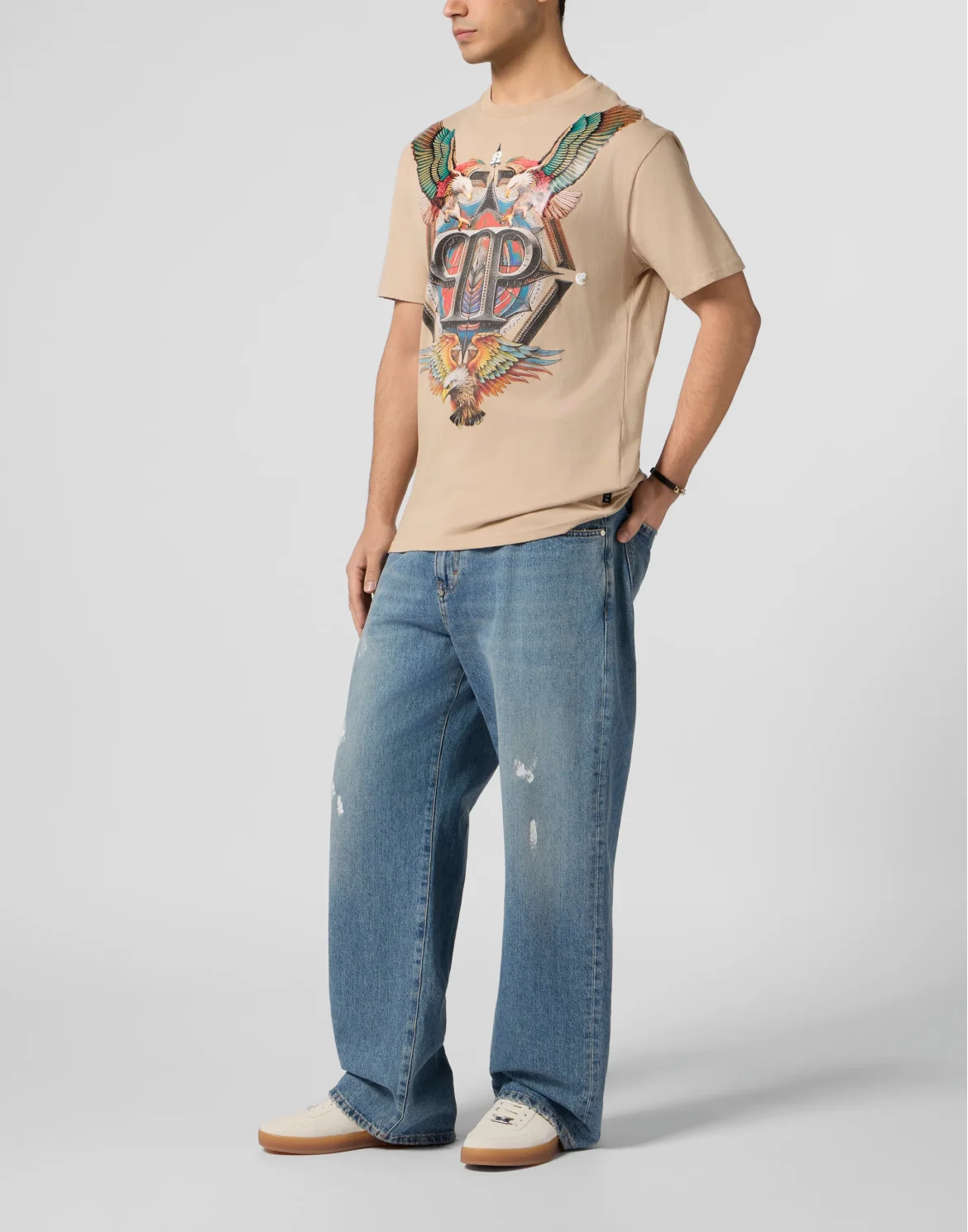 Round Neck T-Shirt Eagle Tattoo, цвет: Бежевый