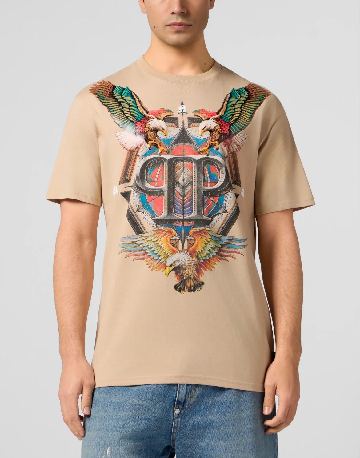 Round Neck T-Shirt Eagle Tattoo, цвет: Бежевый
