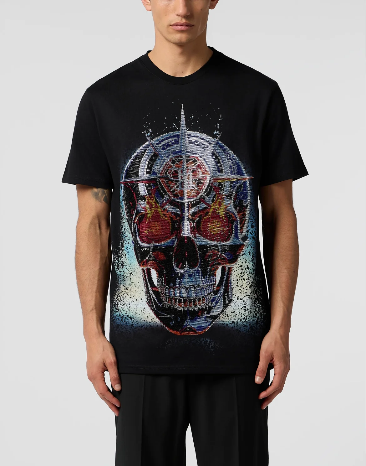 Round Neck T-Shirt Chrome Skull Stones, цвет: Черный