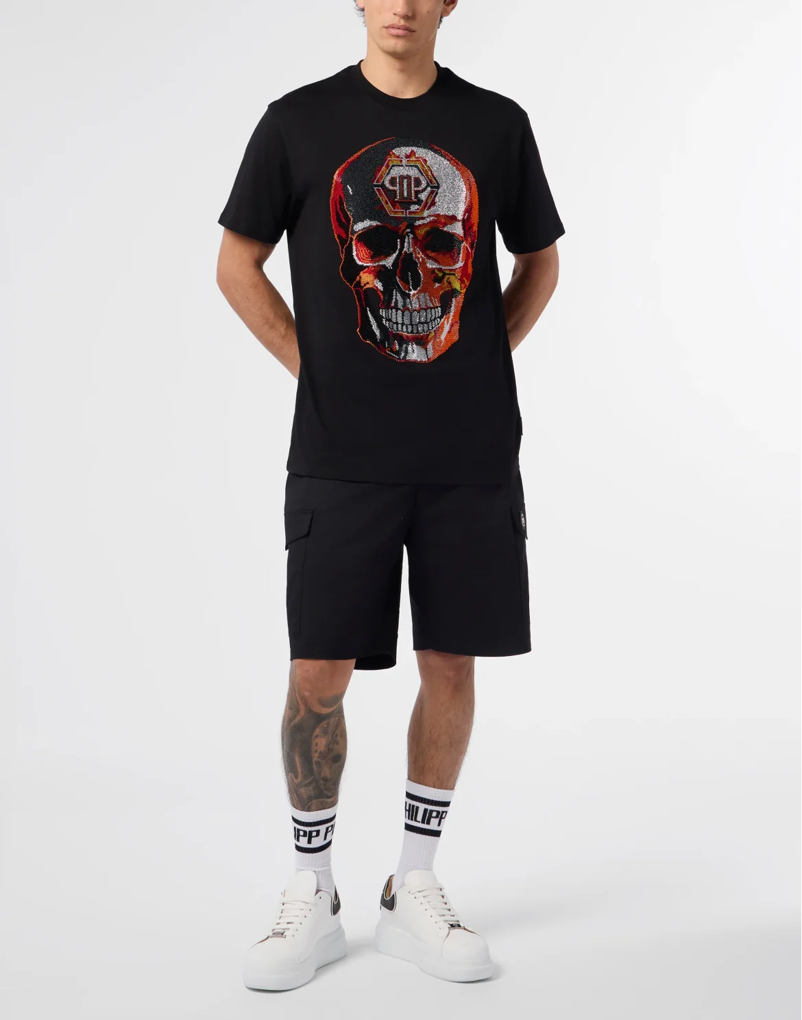 Round Neck T-Shirt Lava Skull Stones, цвет: Черный