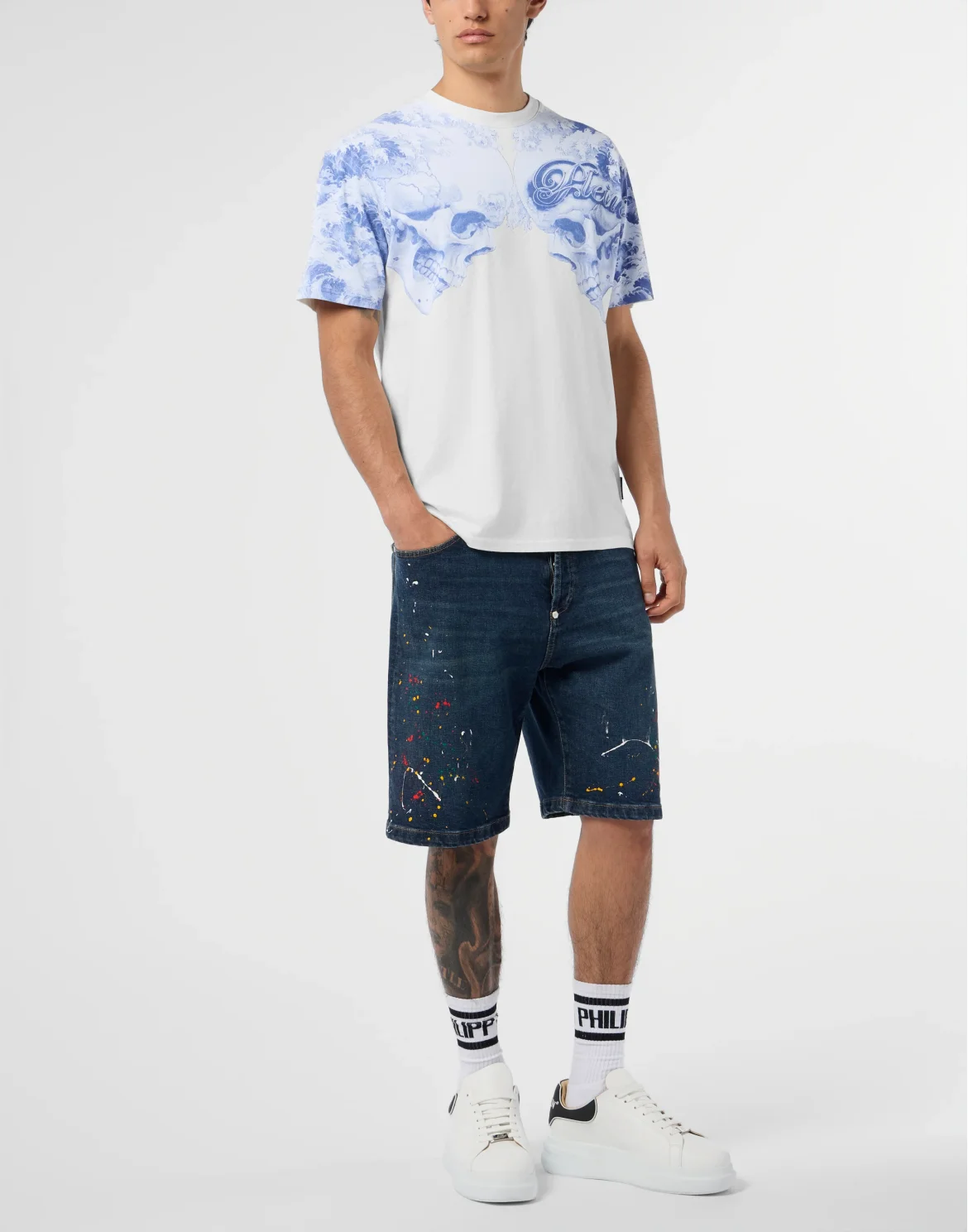 Round Neck T-Shirt Ceramic Skulls, цвет: Бежевый