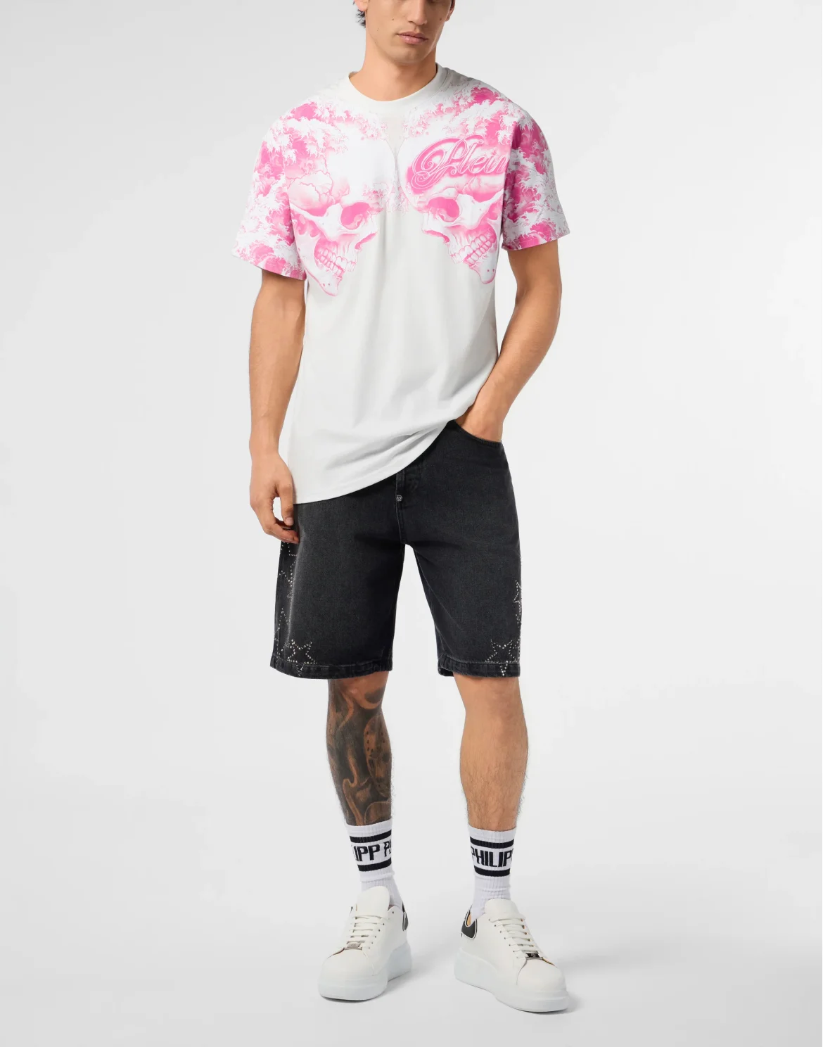 Round Neck T-Shirt Ceramic Skulls, цвет: Белый