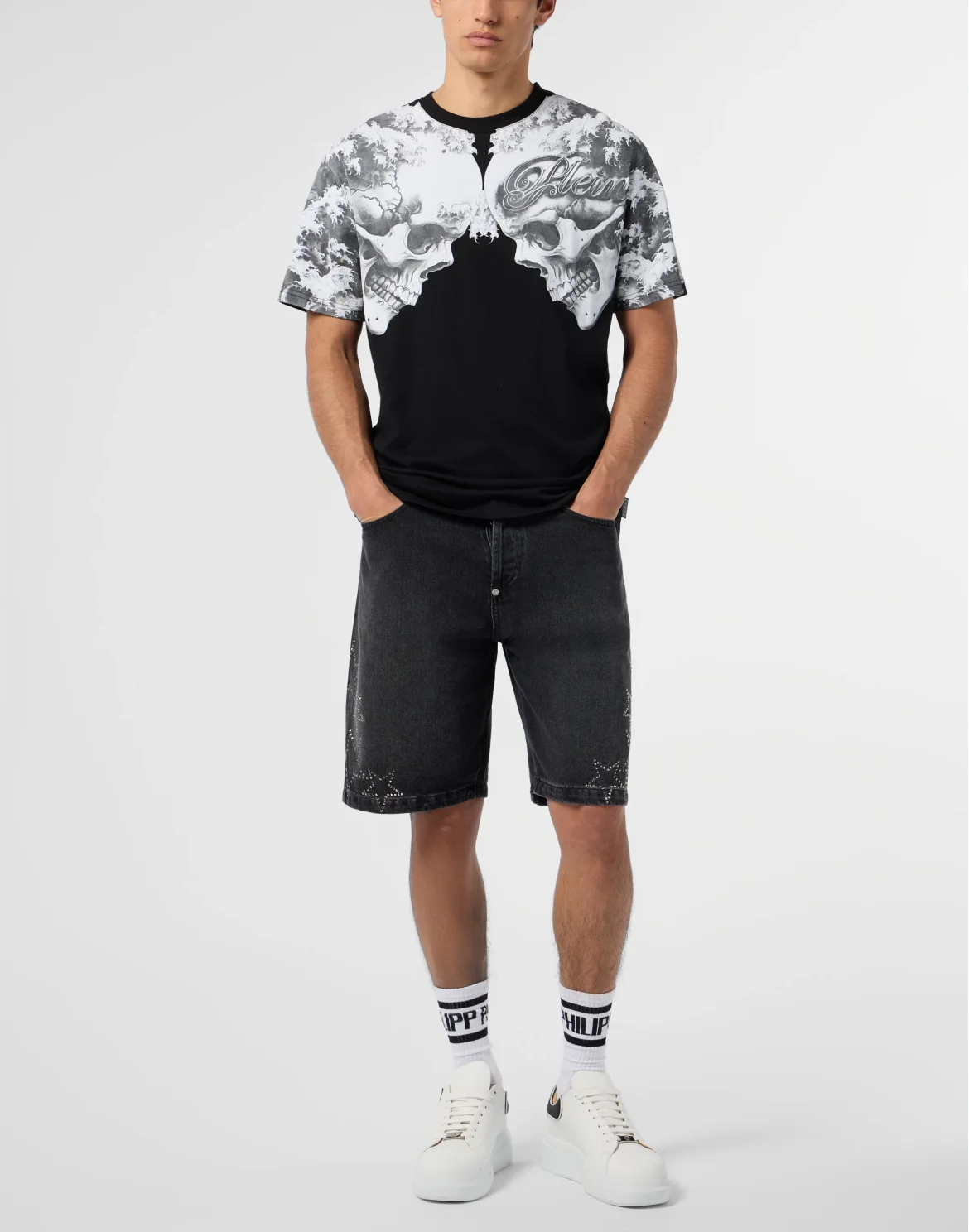 Round Neck T-Shirt Ceramic Skulls, цвет: Черный