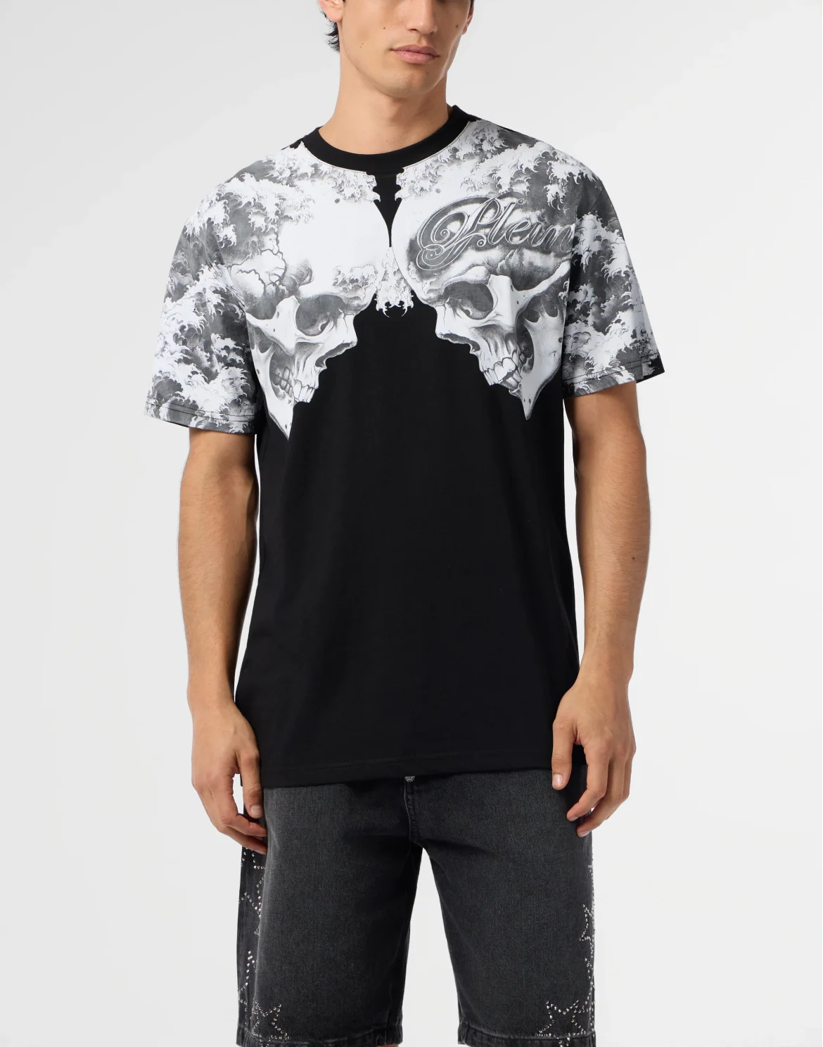 Round Neck T-Shirt Ceramic Skulls, цвет: Черный