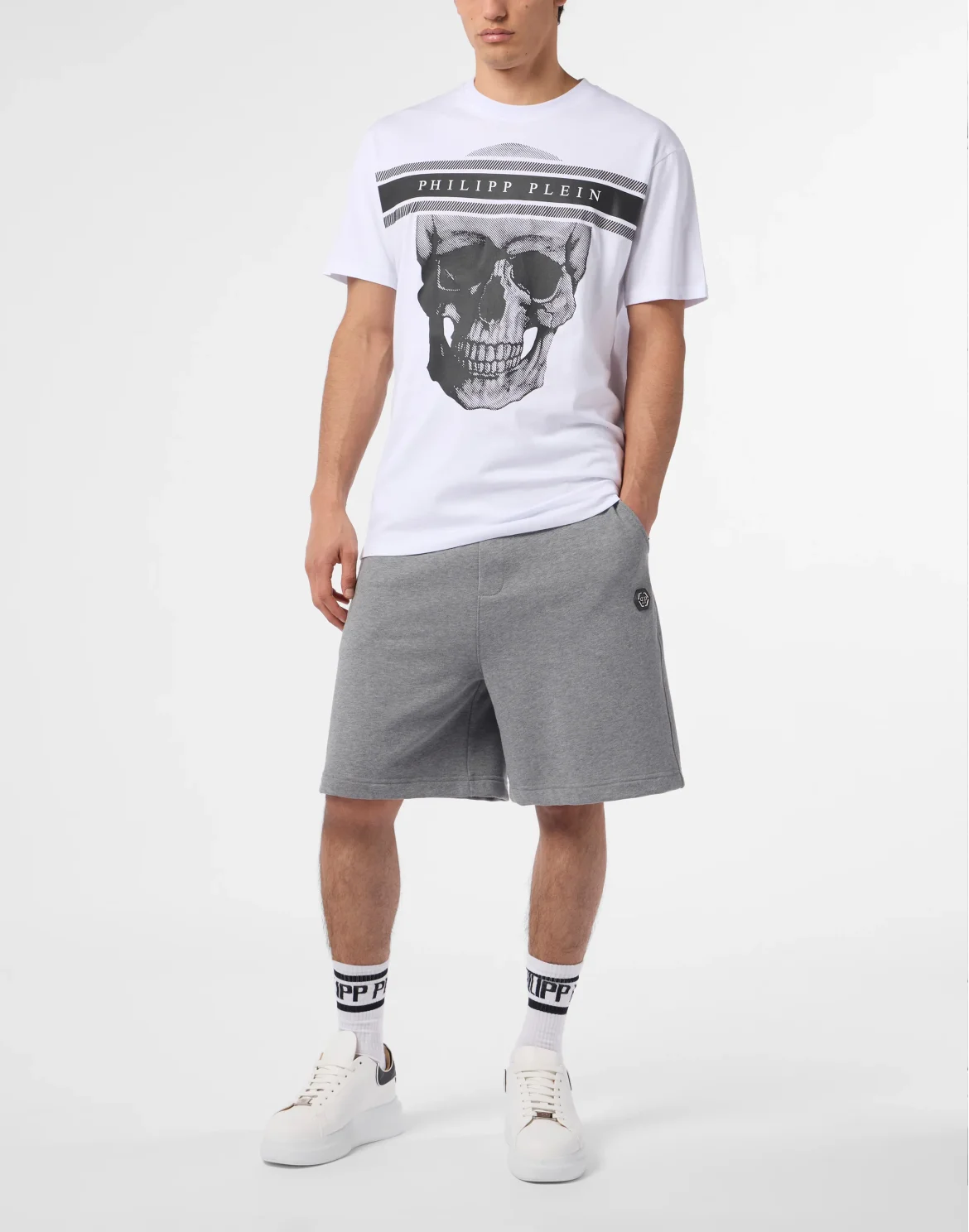 Round Neck T-Shirt Skull Logo Line, цвет: Белый
