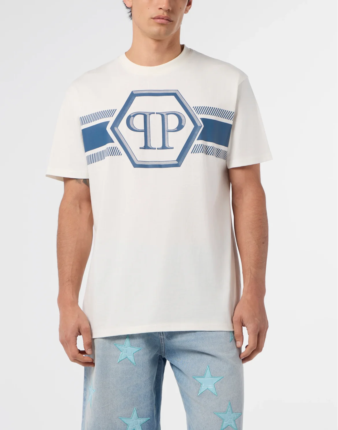 Round Neck T-Shirt Hexagon Line, цвет: Бежевый