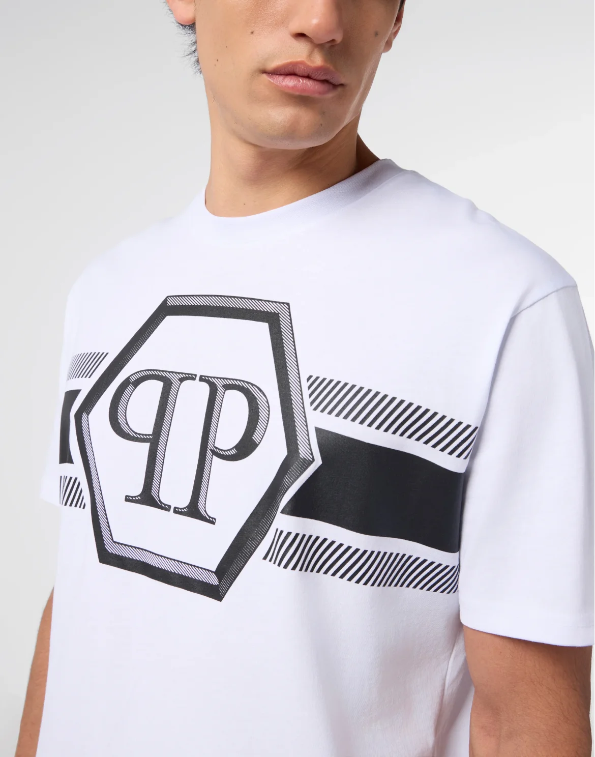 Round Neck T-Shirt Hexagon Line, цвет: Белый