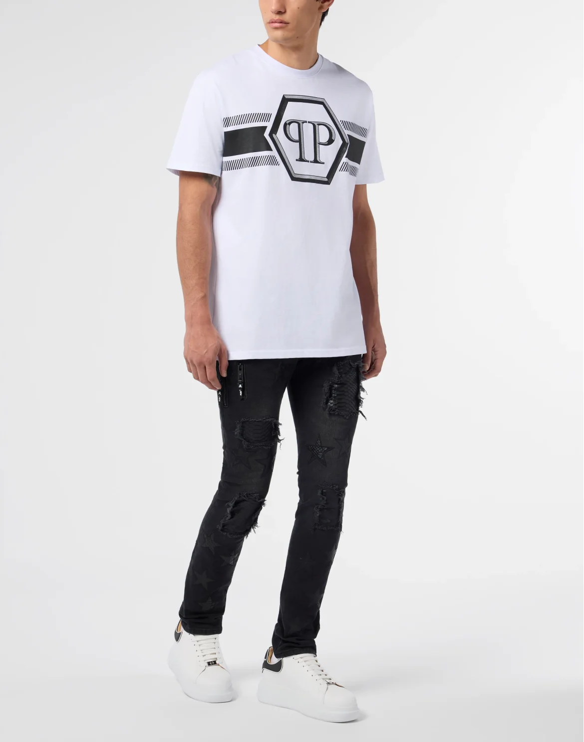 Round Neck T-Shirt Hexagon Line, цвет: Белый