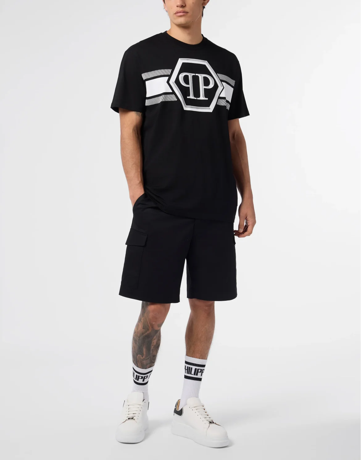 Round Neck T-Shirt Hexagon Line, цвет: Черный