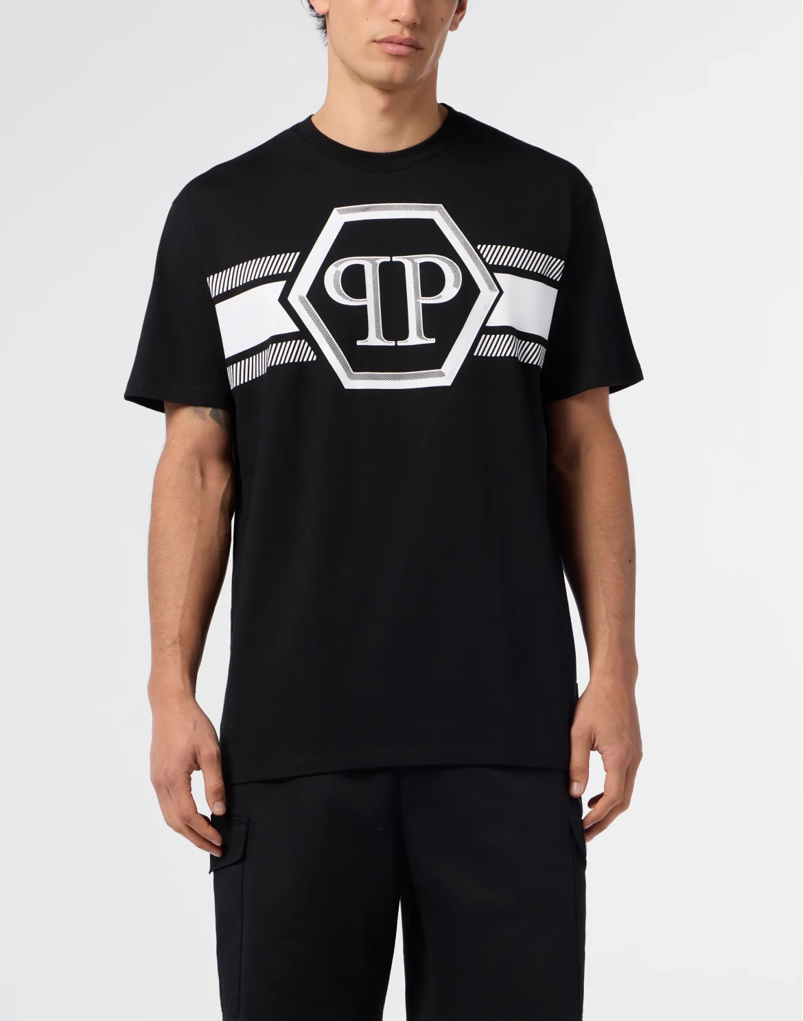 Round Neck T-Shirt Hexagon Line, цвет: Черный