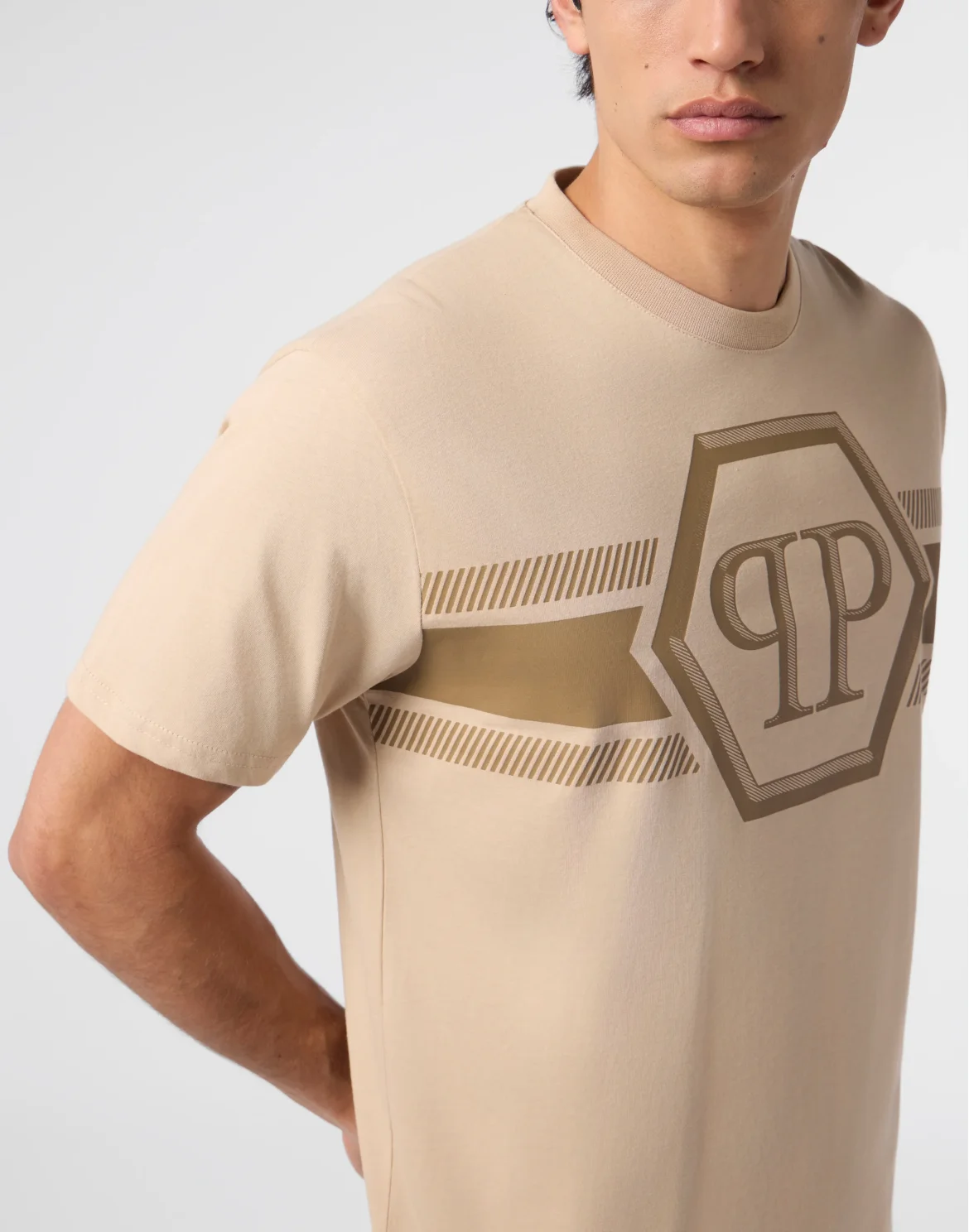 Round Neck T-Shirt Hexagon Line, цвет: Бежевый