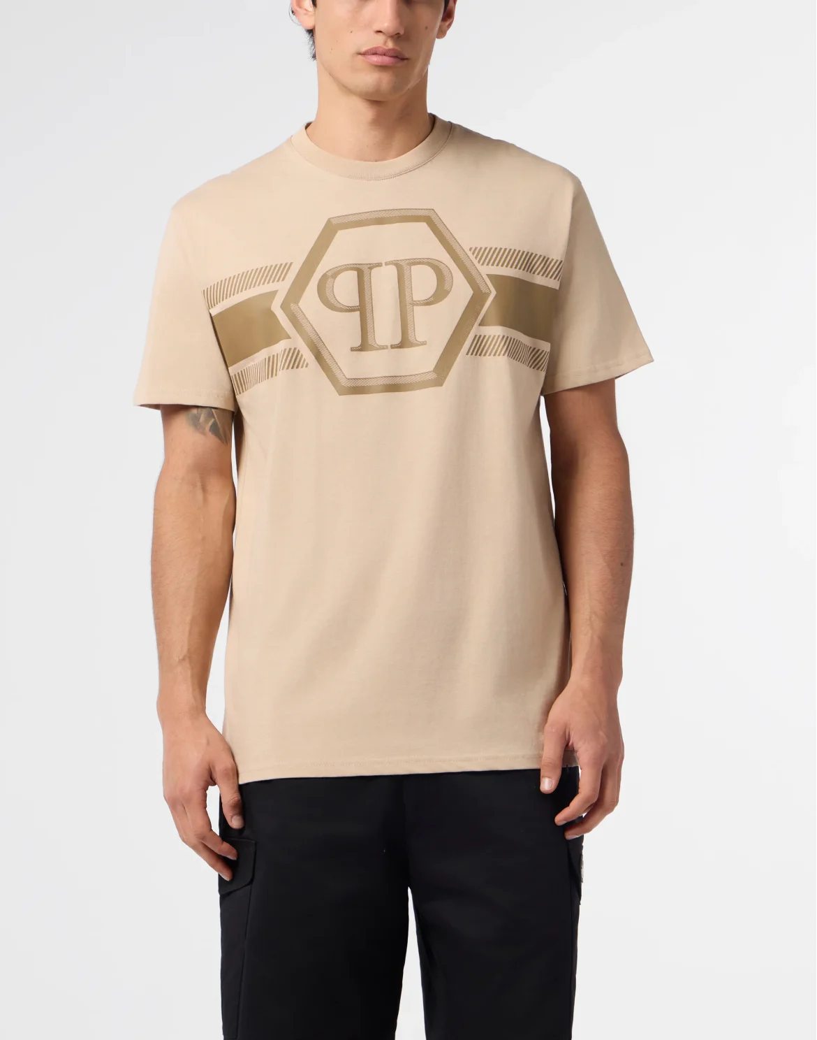 Round Neck T-Shirt Hexagon Line, цвет: Бежевый