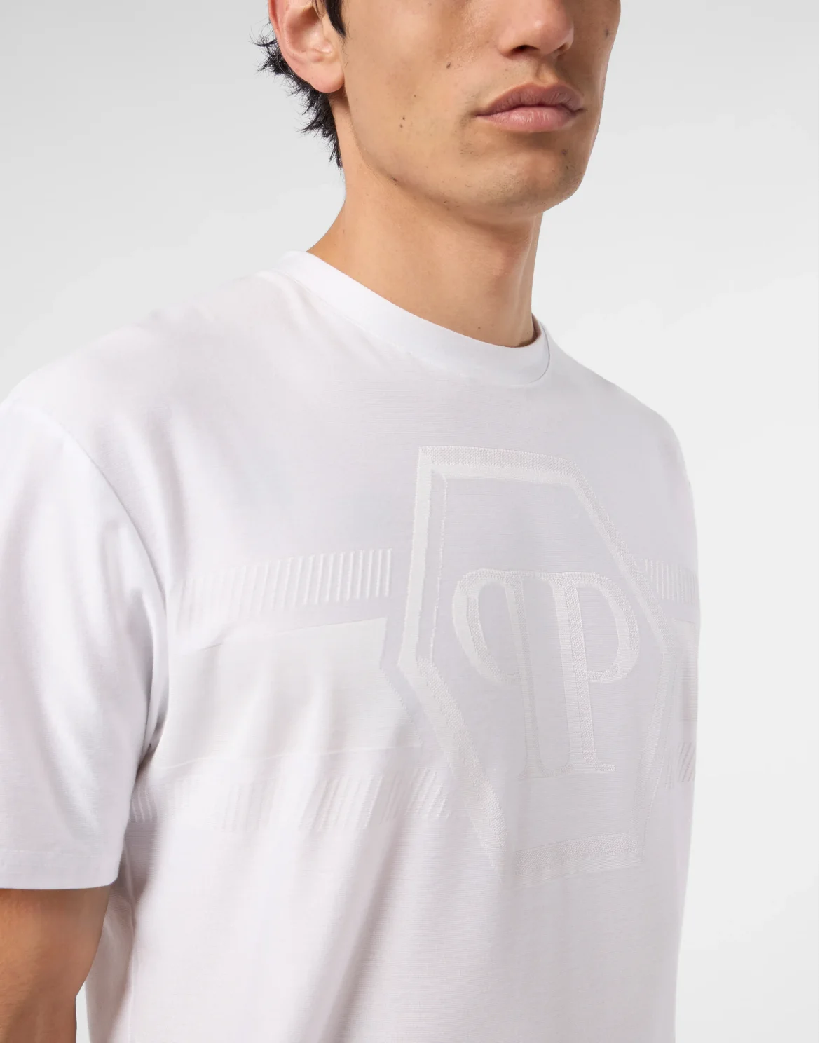 Round Neck T-Shirt Jacquard Hexagon Line, цвет: Белый