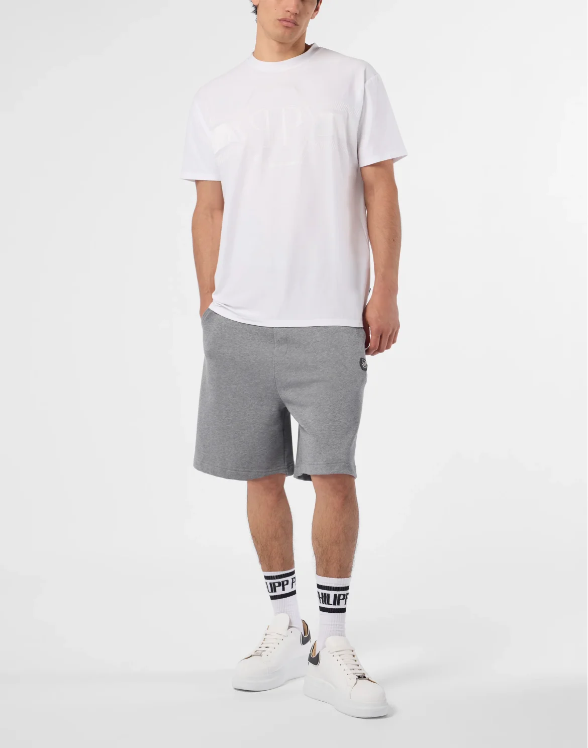 Round Neck T-Shirt Jacquard Hexagon Line, цвет: Белый