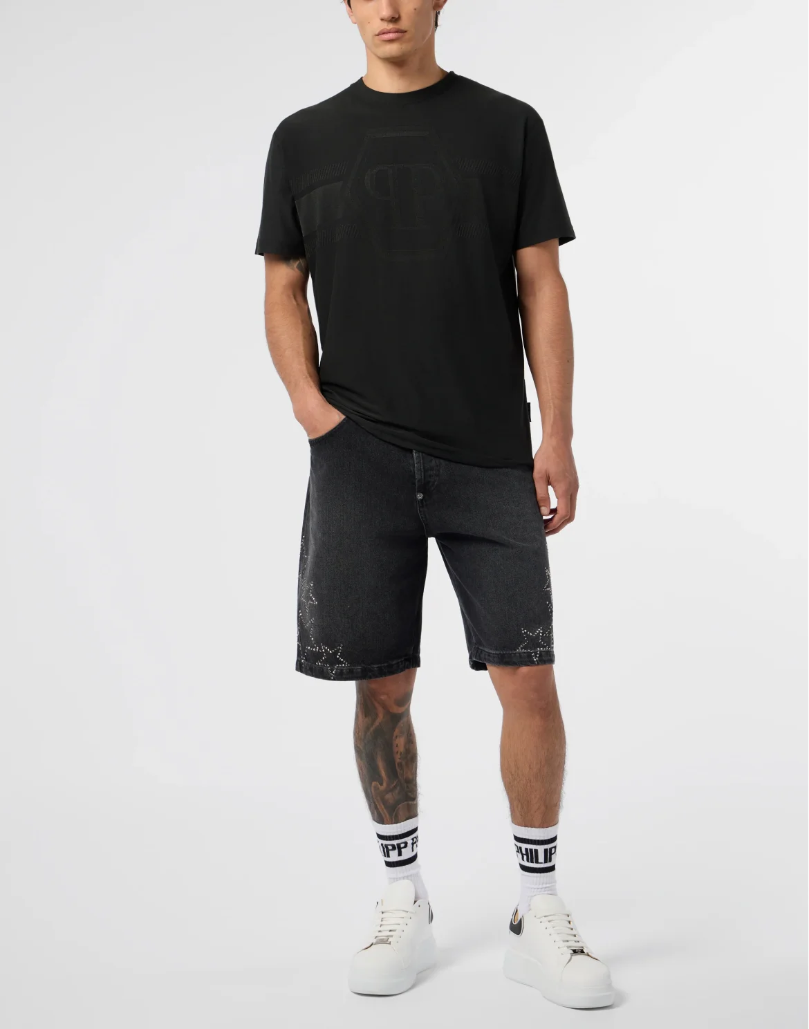 Round Neck T-Shirt Jacquard Hexagon Line, цвет: Черный