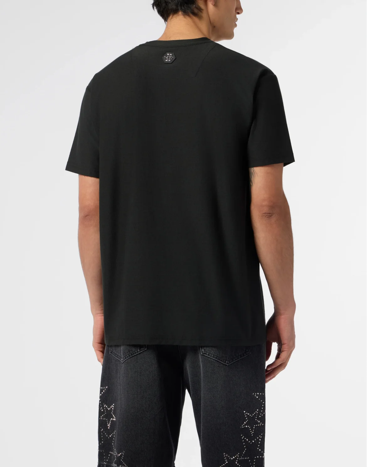 Round Neck T-Shirt Jacquard Hexagon Line, цвет: Черный