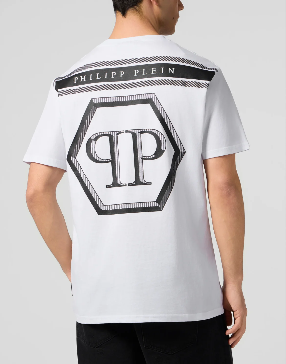 Round Neck T-Shirt Lines Hexagon, цвет: Белый