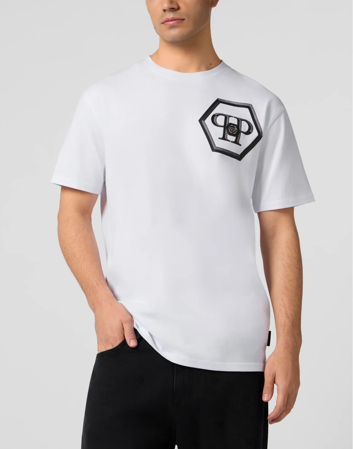 Round Neck T-Shirt Lines Hexagon, цвет: Белый