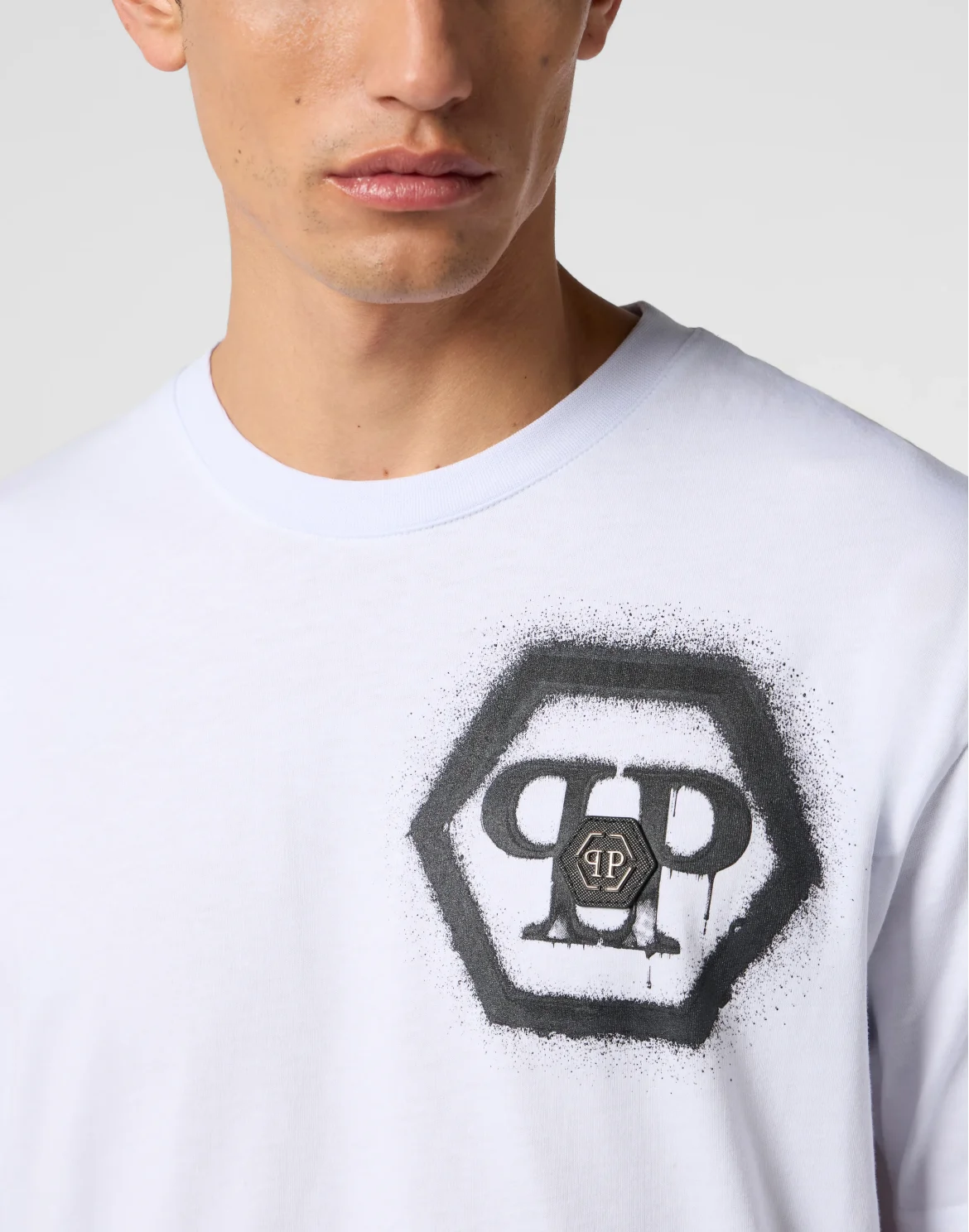 Round Neck T-Shirt Spray Hexagon, цвет: Белый