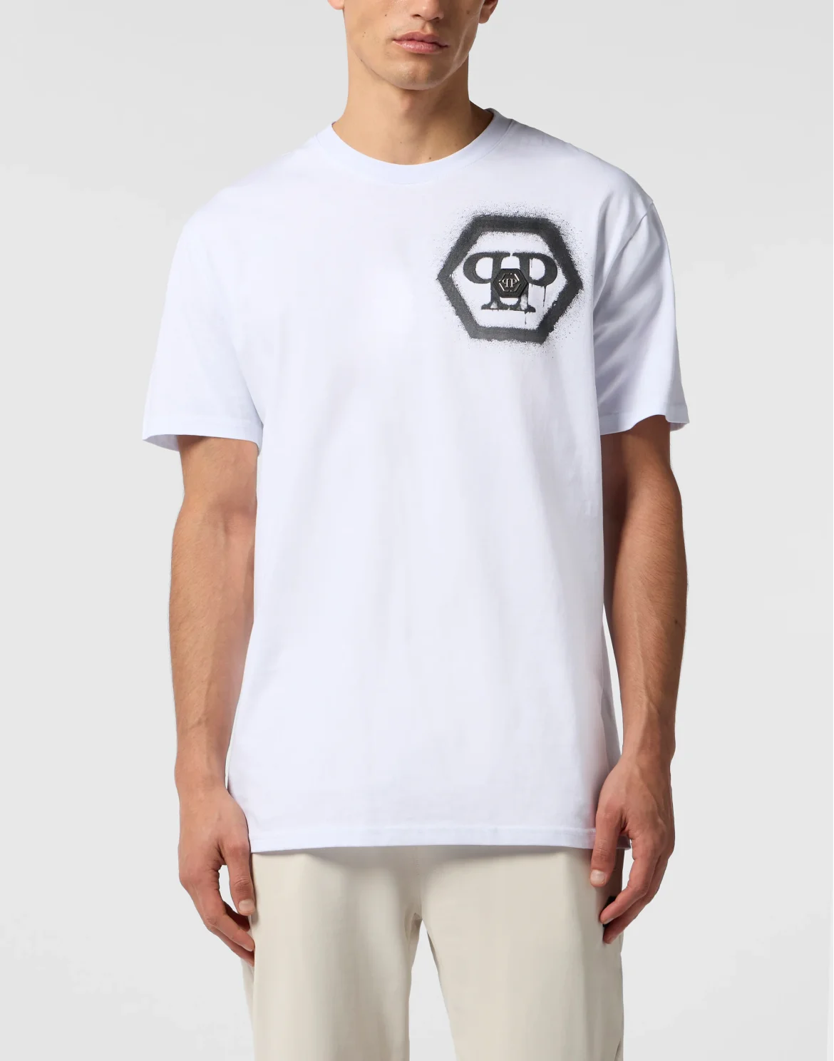 Round Neck T-Shirt Spray Hexagon, цвет: Белый