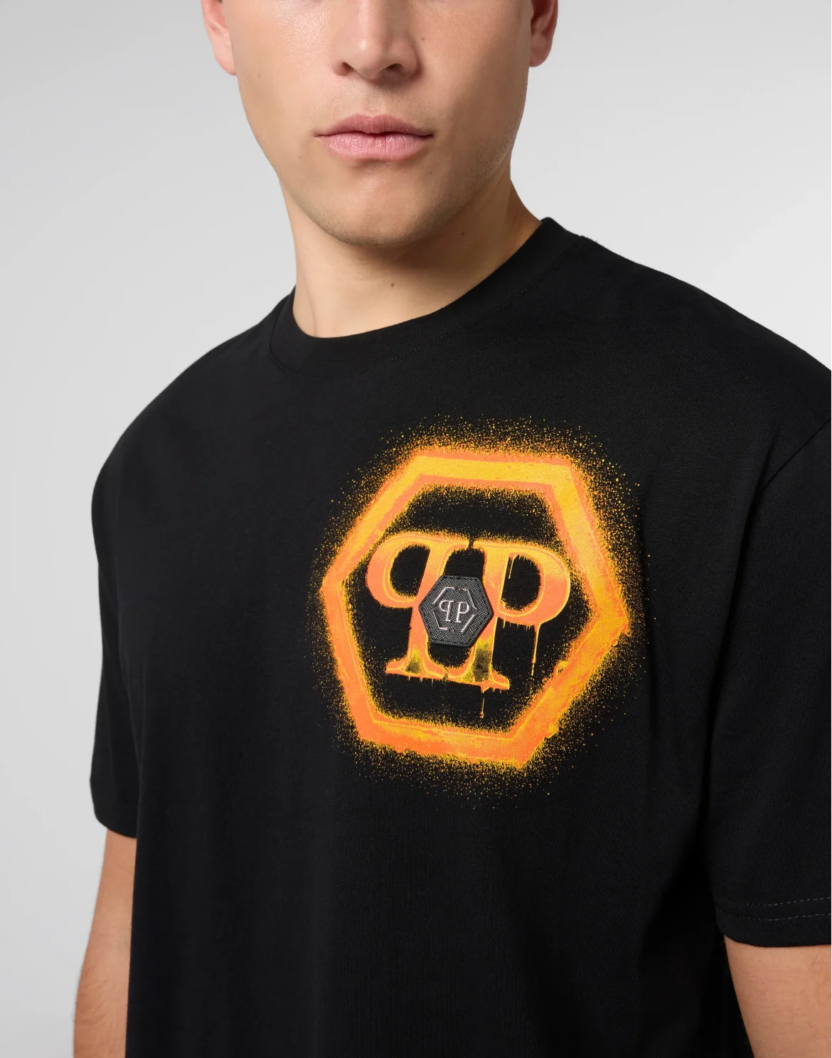 Round Neck T-Shirt Spray Hexagon, цвет: Черный