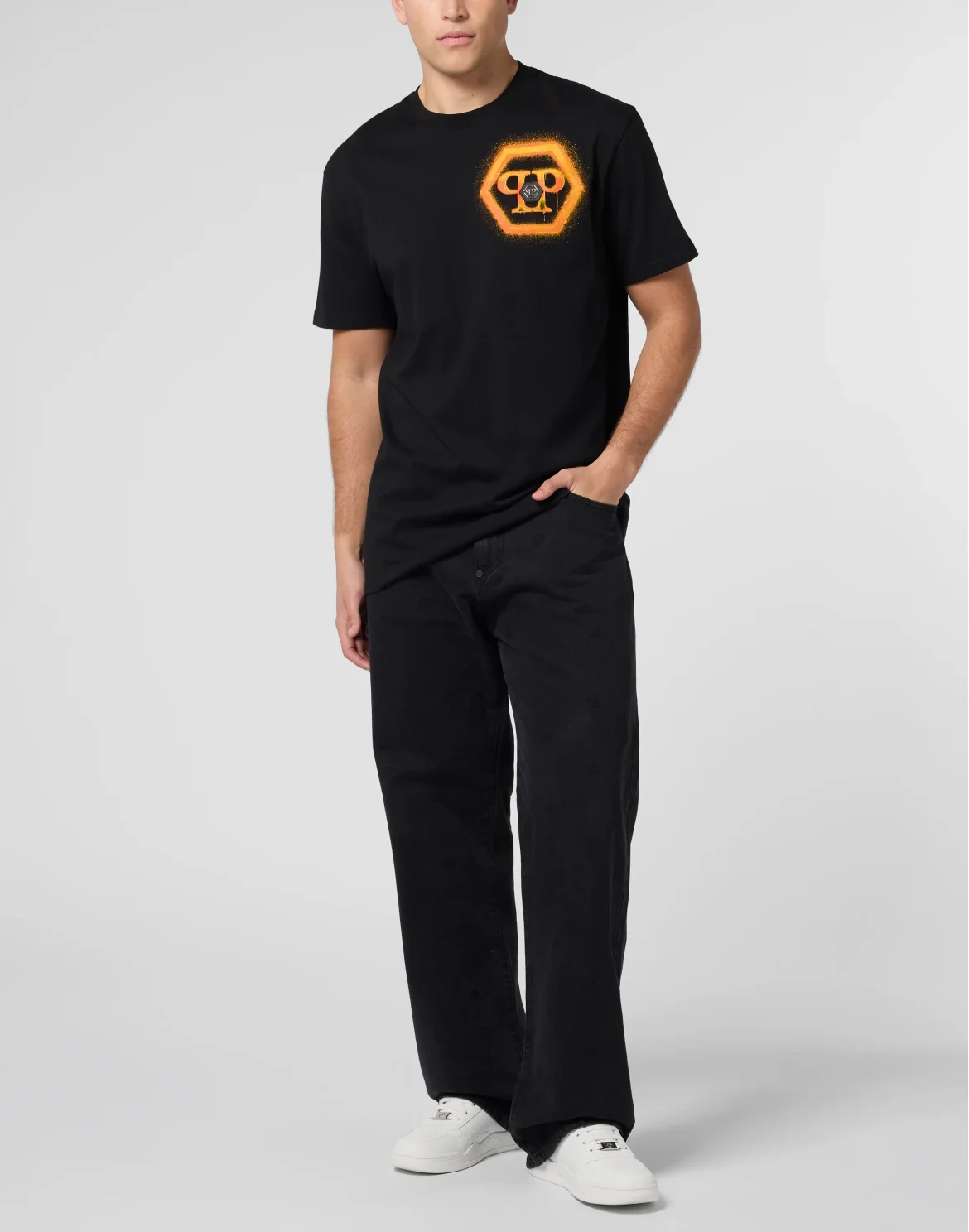 Round Neck T-Shirt Spray Hexagon, цвет: Черный