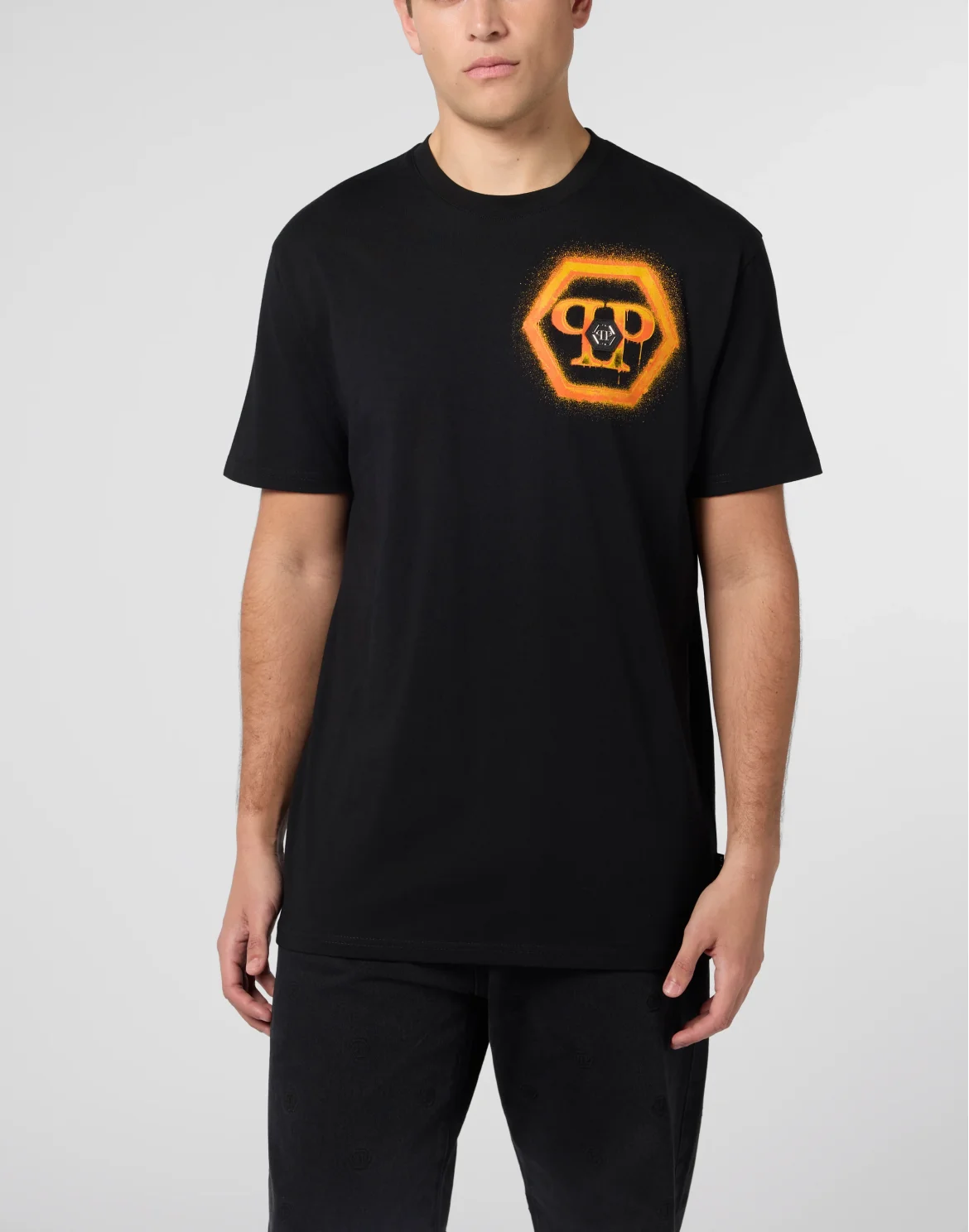 Round Neck T-Shirt Spray Hexagon, цвет: Черный
